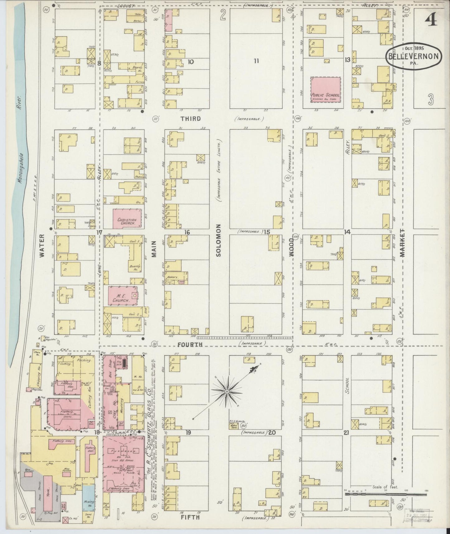 Sanborn Fire Insurance Map from Belle Vernon, Fayette County, Pennsylvania (1895), Sheet #0004 - Historic Sanborn Fire Insurance Map Print, vintage old map wall art, antique decor, genealogy gift, Pennsylvania Pennsylvania map