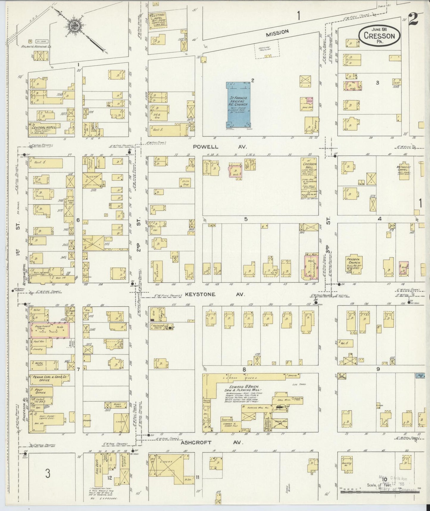 Sanborn Fire Insurance Map from Cresson, Cambria County, Pennsylvania (1911), Sheet #0002 - Historic Sanborn Fire Insurance Map Print, vintage old map wall art, antique decor, genealogy gift, Pennsylvania Pennsylvania map