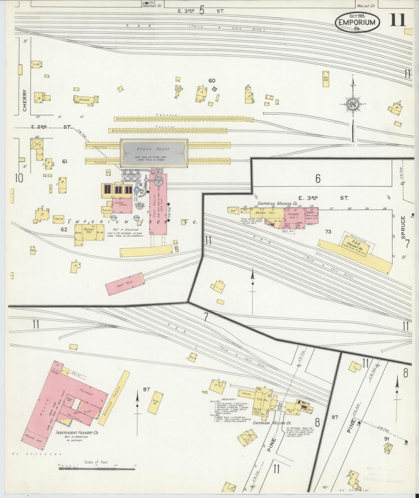 Sanborn Fire Insurance Map from Emporium, Cameron County, Pennsylvania (1915), Sheet #0011 - Historic Sanborn Fire Insurance Map Print, vintage old map wall art, antique decor, genealogy gift, Pennsylvania Pennsylvania map