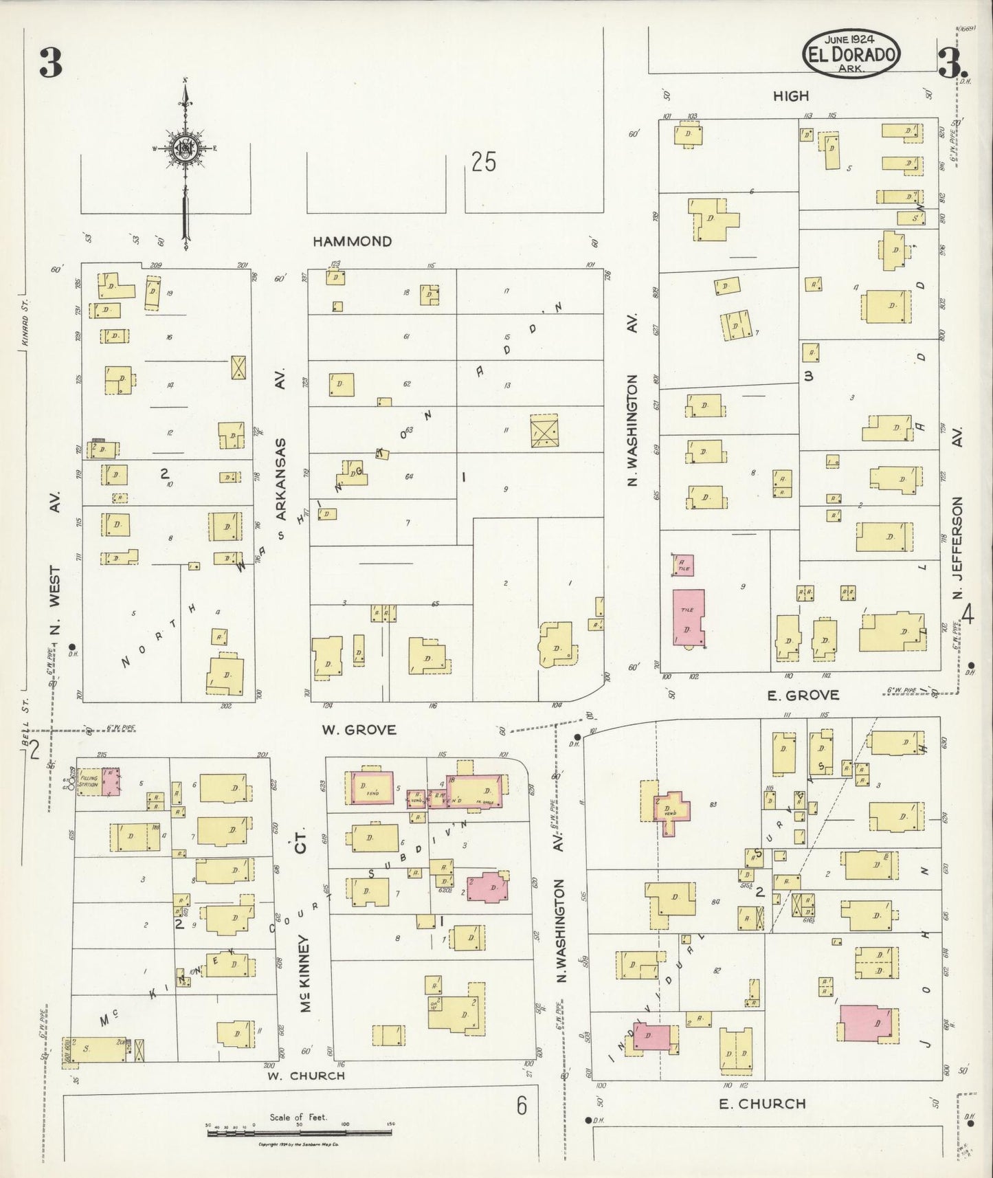 Sanborn Fire Insurance Map from El Dorado, Union County, Arkansas (1924), Sheet #0003 - Historic Sanborn Fire Insurance Map Print, vintage old map wall art, antique decor, genealogy gift, Arkansas Arkansas map