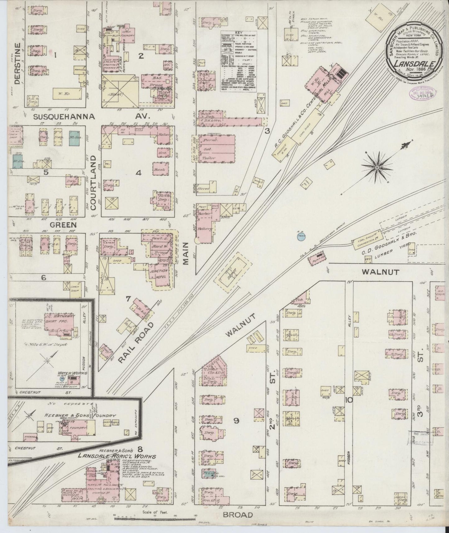 Sanborn Fire Insurance Map from Lansdale, Montgomery County, Pennsylvania. (1886) – Historic Sanborn Fire Insurance Map Print