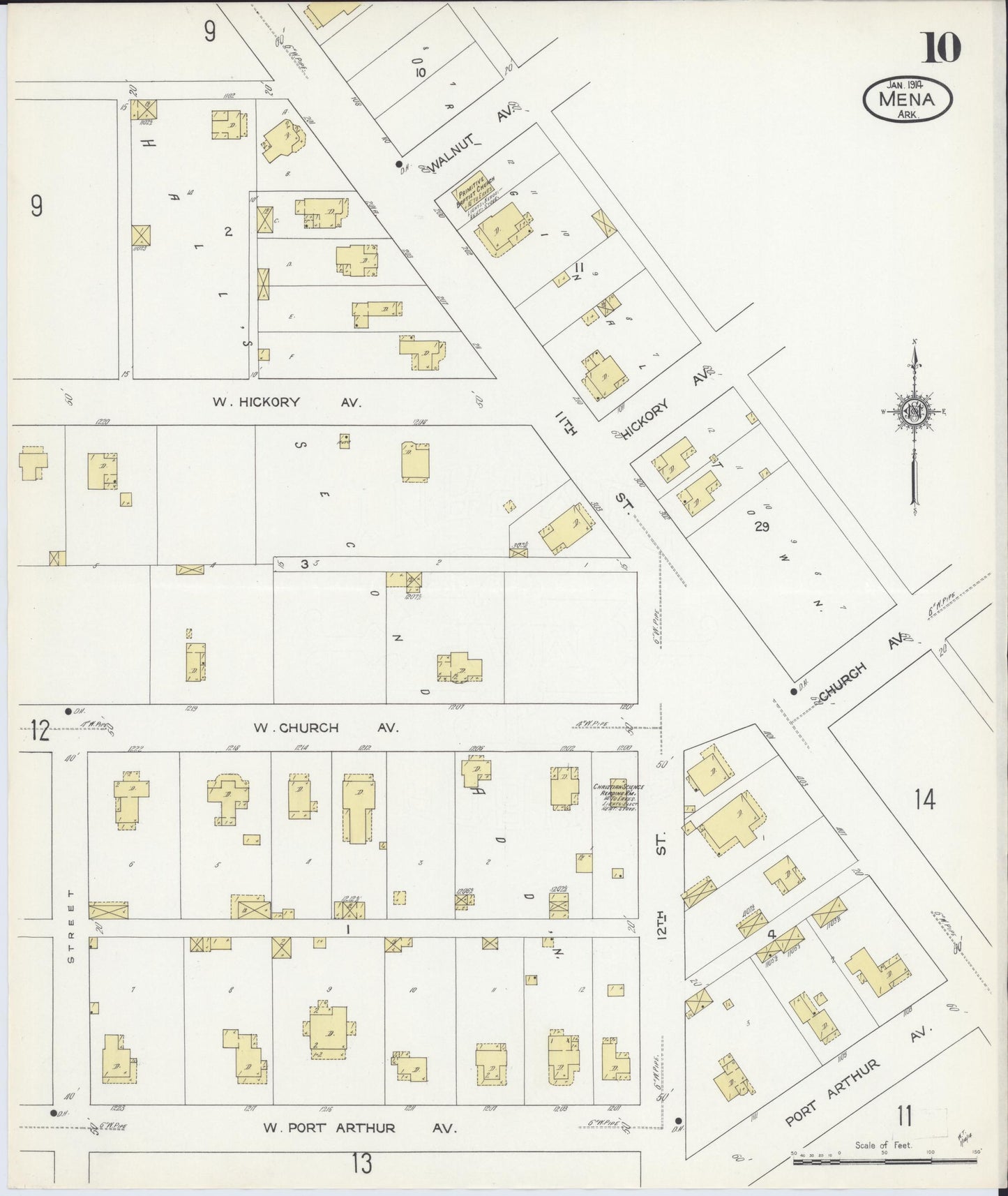 Sanborn Fire Insurance Map from Mena, Polk County, Arkansas (1914), Sheet #0010 - Historic Sanborn Fire Insurance Map Print, vintage old map wall art, antique decor, genealogy gift, Arkansas Arkansas map