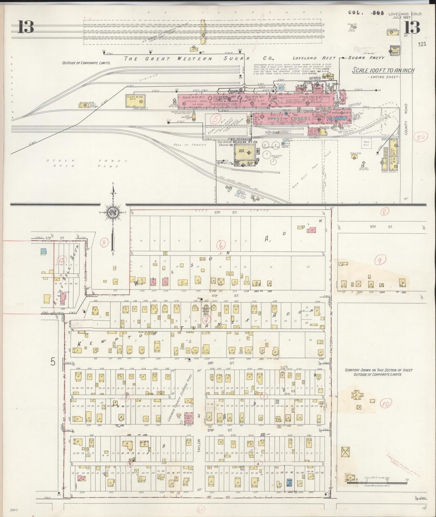 Sanborn Fire Insurance Map from Loveland, Larimer County, Colorado (1946), Sheet #0013 - Historic Sanborn Fire Insurance Map Print, vintage old map wall art, antique decor, genealogy gift, Colorado Colorado map