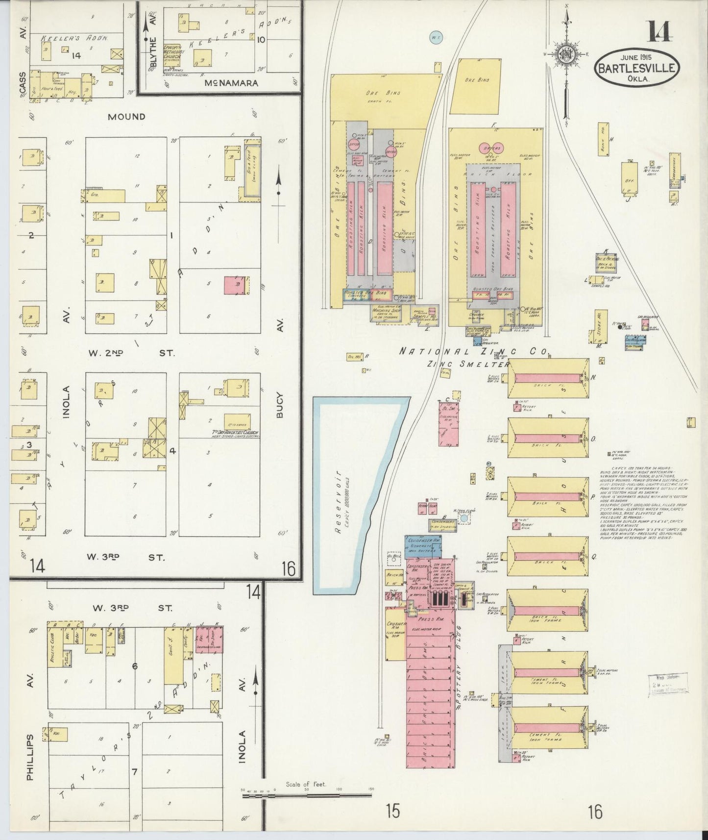 Sanborn Fire Insurance Map from Bartlesville, Washington County, Oklahoma (1915), Sheet #0014 - Historic Sanborn Fire Insurance Map Print, vintage old map wall art, antique decor, genealogy gift, Oklahoma Oklahoma map
