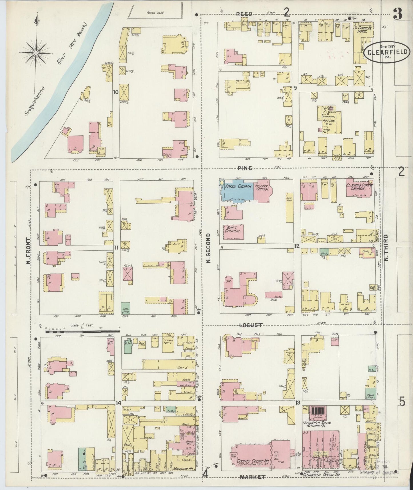 Sanborn Fire Insurance Map from Clearfield, Clearfield County, Pennsylvania (1897), Sheet #0003 - Historic Sanborn Fire Insurance Map Print, vintage old map wall art, antique decor, genealogy gift, Pennsylvania Pennsylvania map