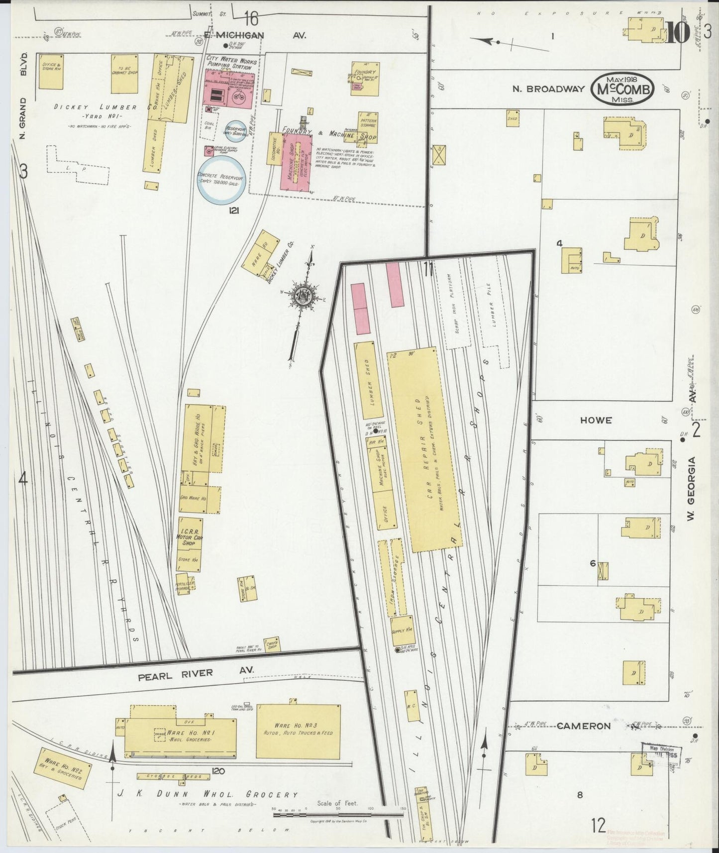 Sanborn Fire Insurance Map from McComb, Pike County, Mississippi (1918), Sheet #0010 - Historic Sanborn Fire Insurance Map Print, vintage old map wall art, antique decor, genealogy gift, Mississippi Mississippi map