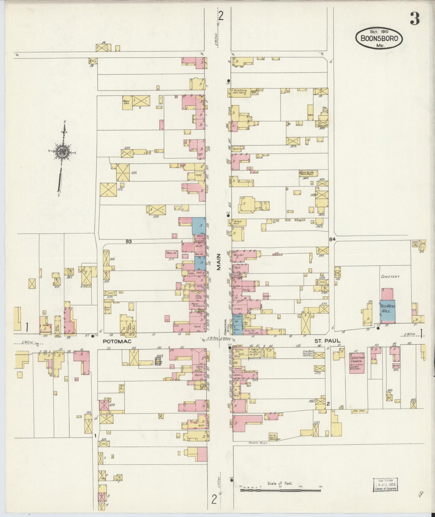 Sanborn Fire Insurance Map from Boonsboro, Washington County, Maryland (1910), Sheet #0003 - Complete Map Set gallery image, historic Sanborn map, vintage wall art, Maryland Maryland
