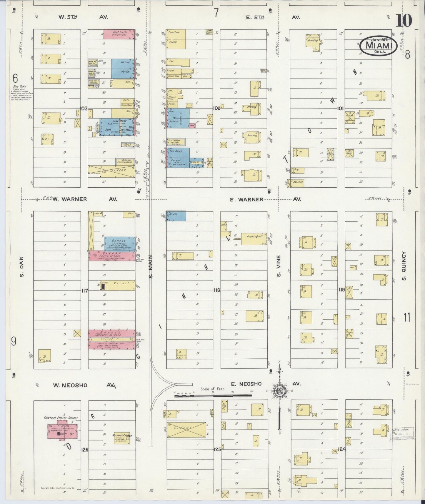 Sanborn Fire Insurance Map from Miami, Ottawa County, Oklahoma (1917), Sheet #0010 - Historic Sanborn Fire Insurance Map Print, vintage old map wall art, antique decor, genealogy gift, Oklahoma Oklahoma map