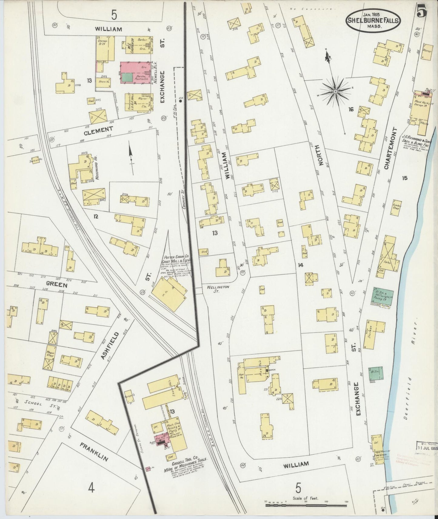 Sanborn Fire Insurance Map from Shelburne Falls, Franklin County, Massachusetts (1905), Sheet #0005 - Historic Sanborn Fire Insurance Map Print, vintage old map wall art, antique decor, genealogy gift, Massachusetts Massachusetts map