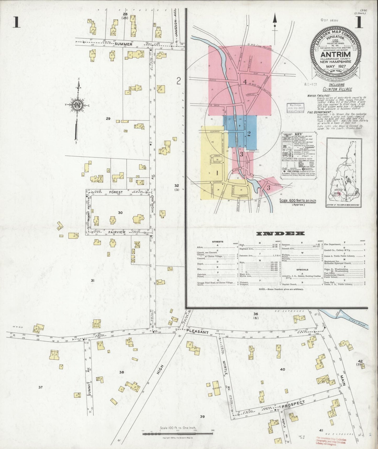 Sanborn Fire Insurance Map from Antrim, Hillsborough County, New Hampshire. (1927) – Historic Sanborn Fire Insurance Map Print