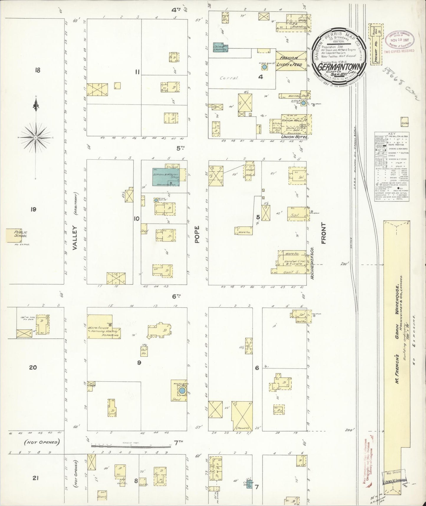 Sanborn Fire Insurance Map from Germantown, Glenn County, California (1897), Sheet #0001 - Historic Sanborn Fire Insurance Map Print, vintage old map wall art, antique decor, genealogy gift, California California map