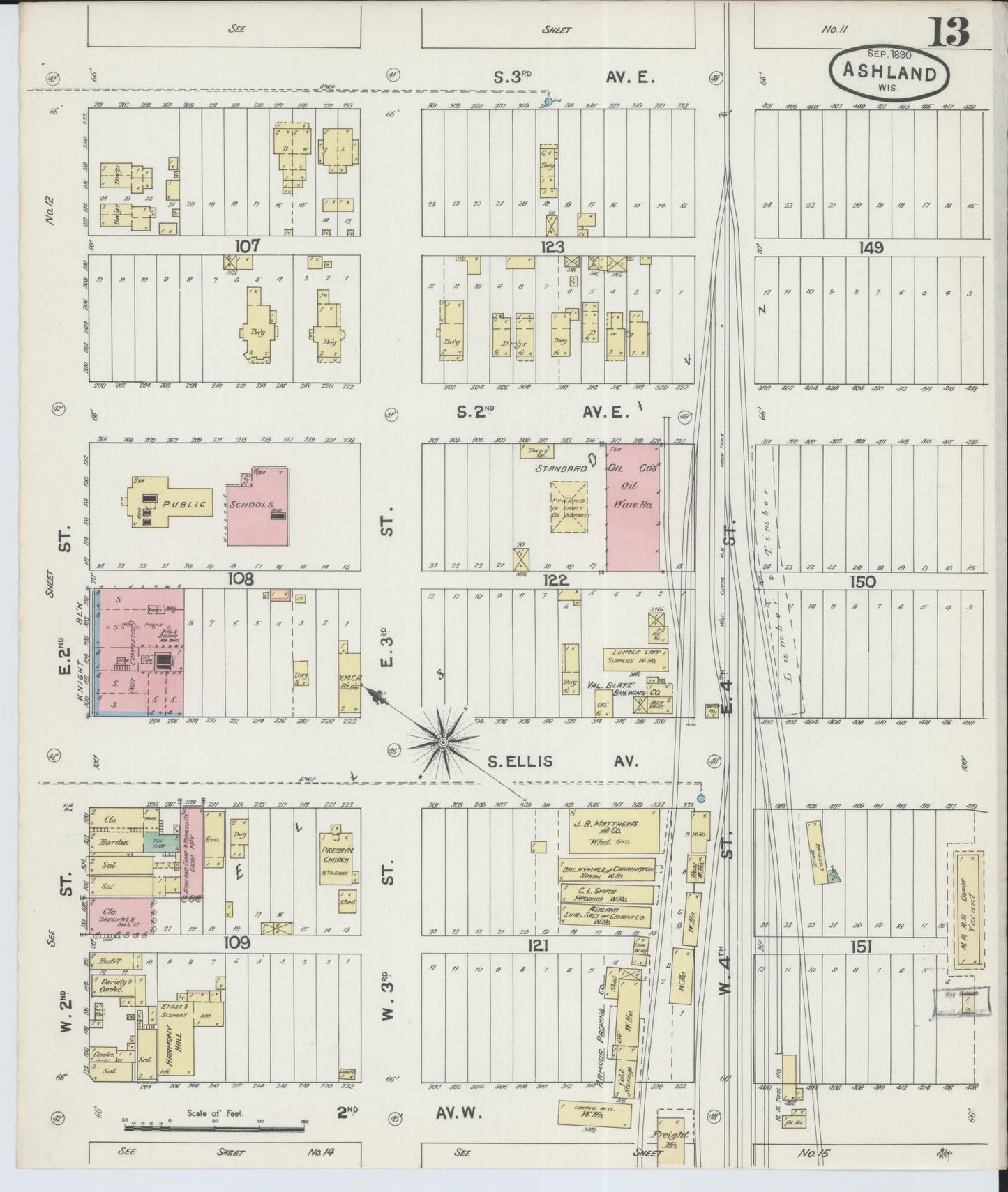 Sanborn Fire Insurance Map from Ashland, Ashland County, Wisconsin (1890), Sheet #0013 - Historic Sanborn Fire Insurance Map Print, vintage old map wall art, antique decor, genealogy gift, Wisconsin Wisconsin map
