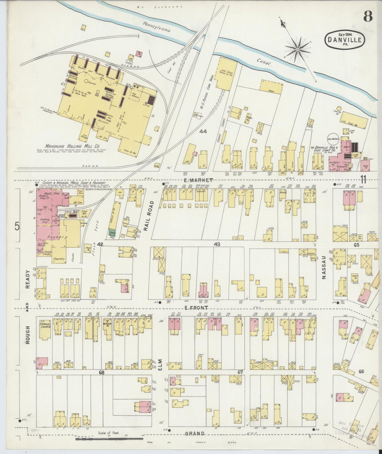Sanborn Fire Insurance Map from Danville, Montour County, Pennsylvania (1896), Sheet #0008 - Historic Sanborn Fire Insurance Map Print, vintage old map wall art, antique decor, genealogy gift, Pennsylvania Pennsylvania map