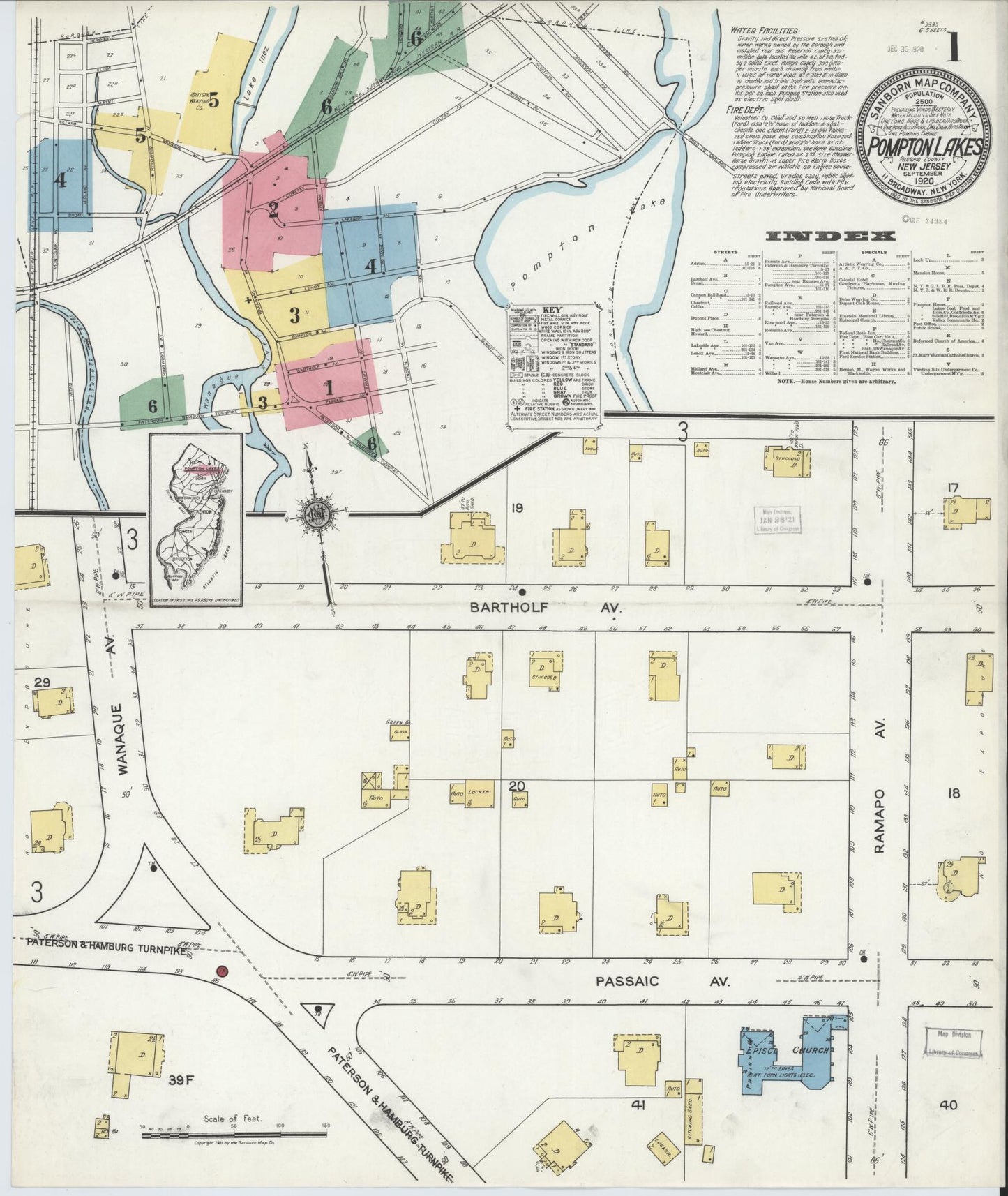 Sanborn Fire Insurance Map from Pompton Lakes, Passaic County, New Jersey. (1920) – Historic Sanborn Fire Insurance Map Print