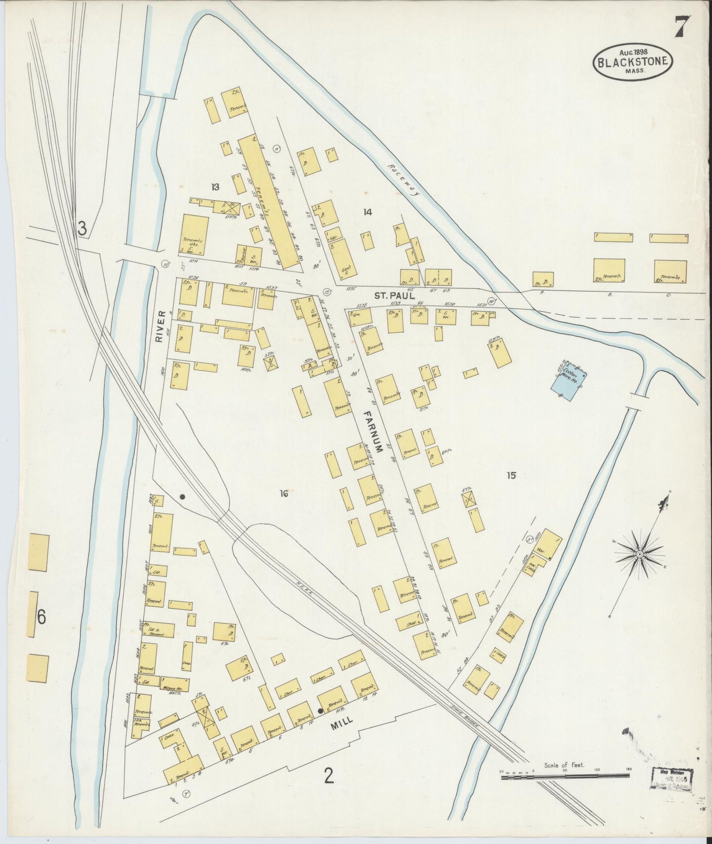 Sanborn Fire Insurance Map from Blackstone, Worcester County, Massachusetts (1898), Sheet #0007 - Complete Map Set gallery image, historic Sanborn map, vintage wall art, Massachusetts Massachusetts