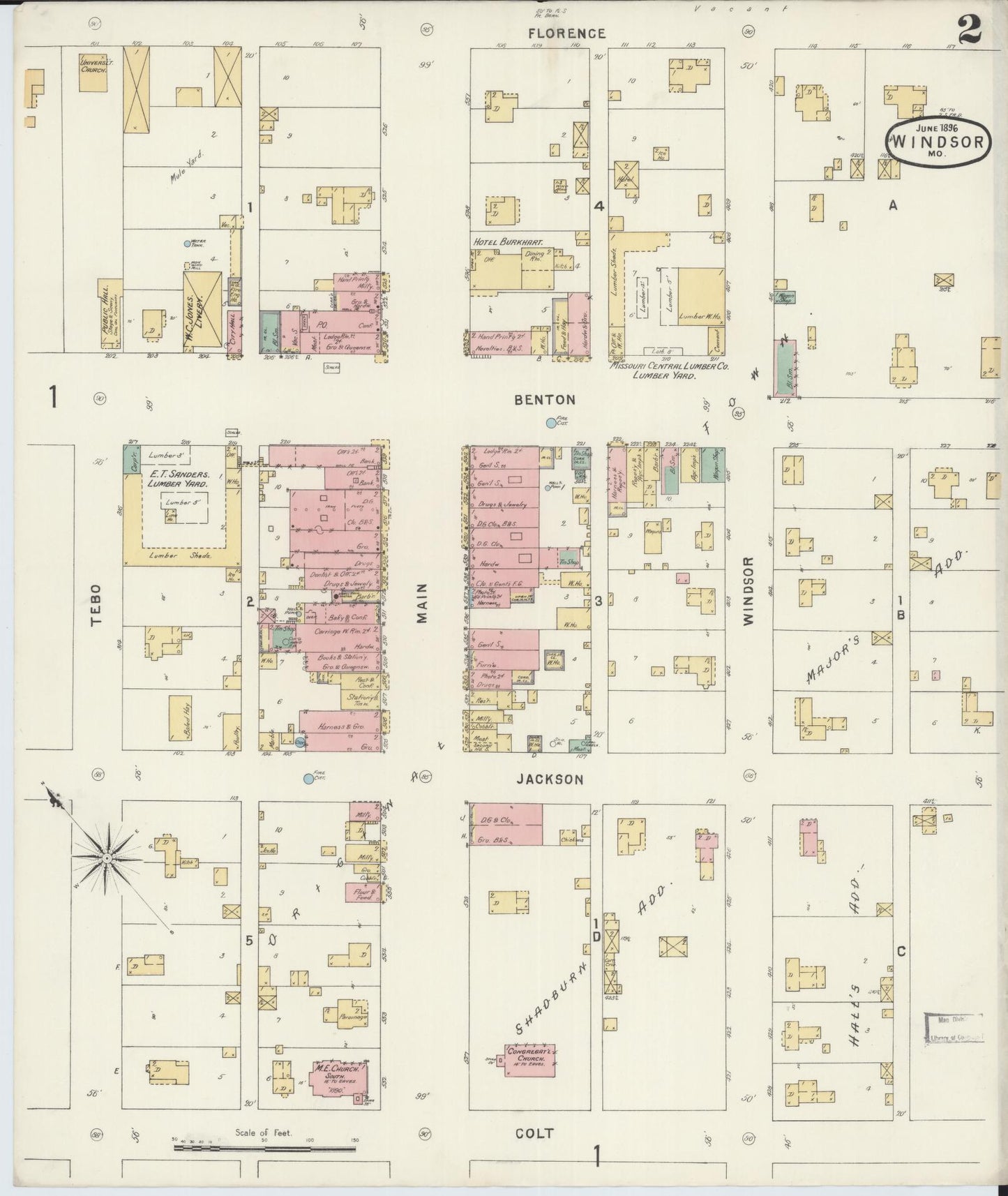 Sanborn Fire Insurance Map from Windsor, Henry County, Missouri (1896), Sheet #0002 - Complete Map Set gallery image, historic Sanborn map, vintage wall art, Missouri Missouri