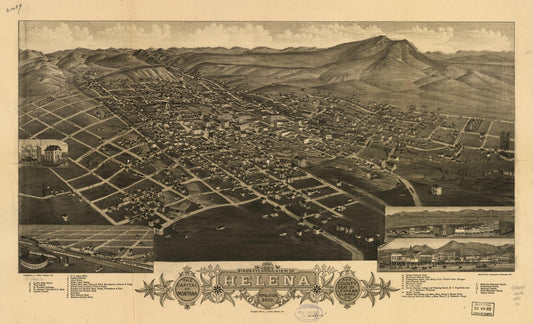 1883 bird's eye view of Helena, Montana. The capitol of Montana and county seat of Lewis and Clarke Co. (1883) – Historic Bird’s-Eye View Panorama Print