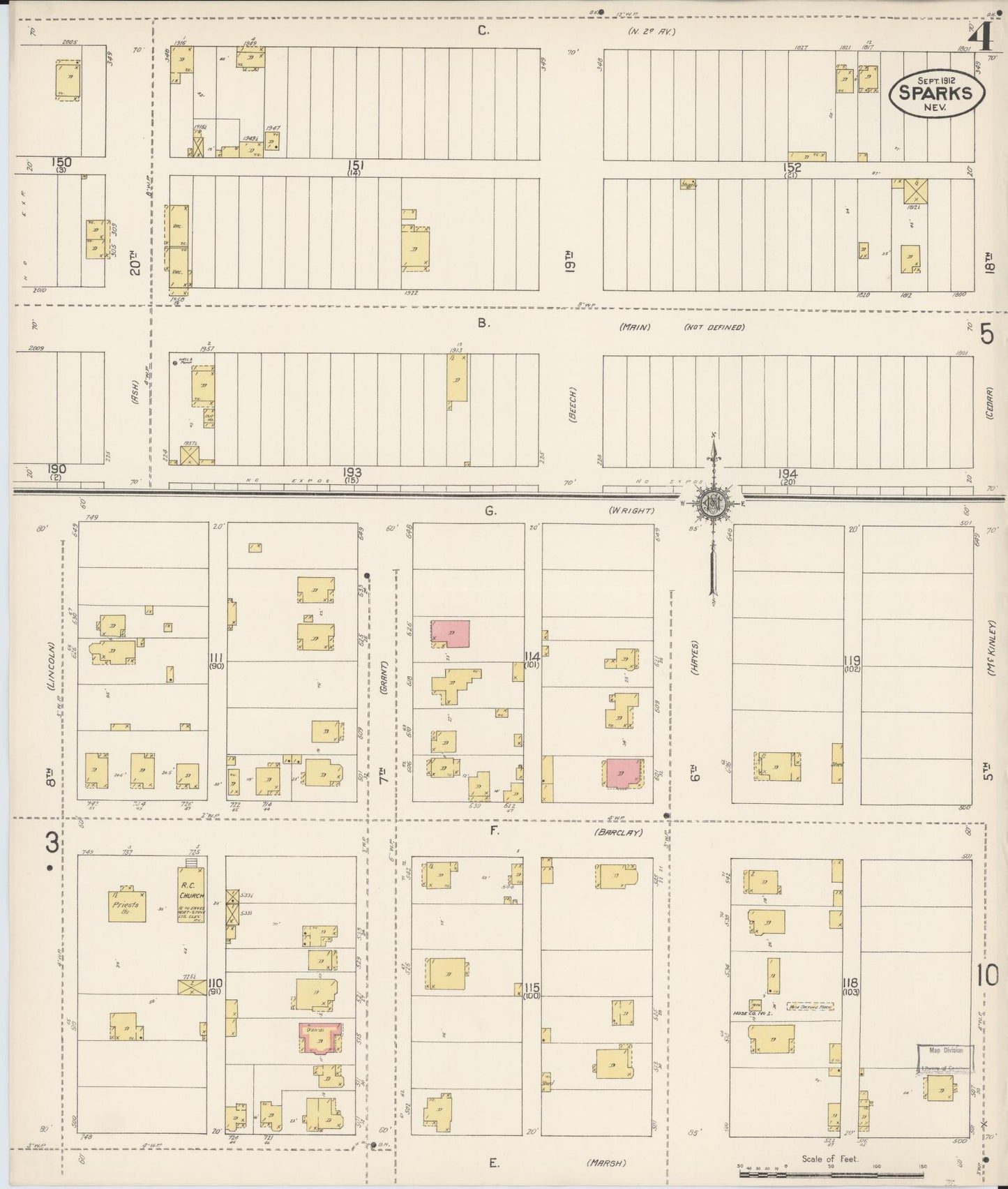 Sanborn Fire Insurance Map from Sparks, Washoe County, Nevada (1912), Sheet #0004 - Historic Sanborn Fire Insurance Map Print, vintage old map wall art, antique decor, genealogy gift, Nevada Nevada map