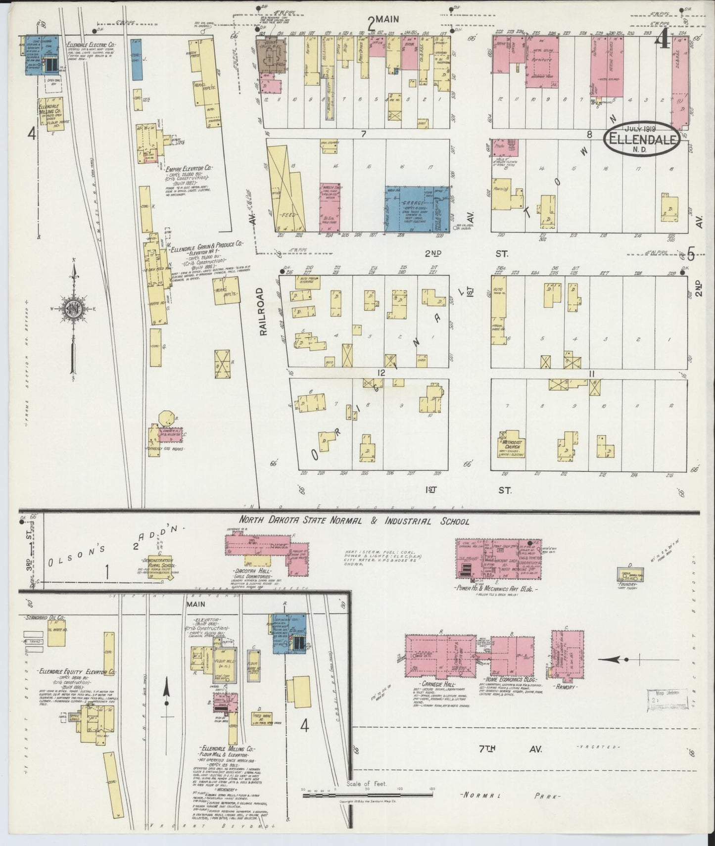 Sanborn Fire Insurance Map from Ellendale, Dickey County, North Dakota (1919), Sheet #0004 - Historic Sanborn Fire Insurance Map Print, vintage old map wall art, antique decor, genealogy gift, North Dakota North Dakota map