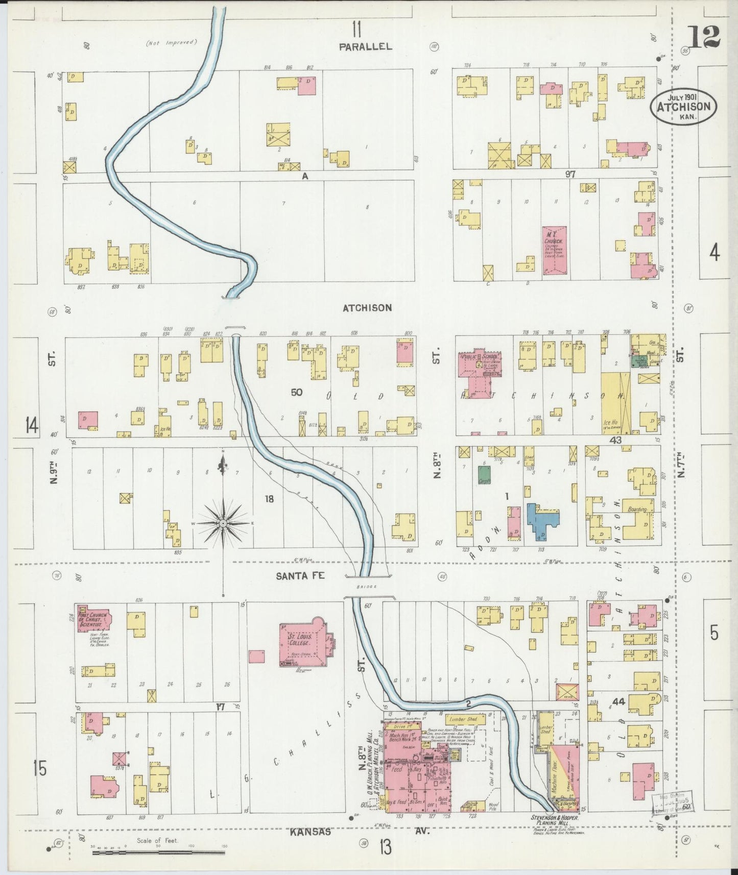 Sanborn Fire Insurance Map from Atchison, Atchison County, Kansas (1901), Sheet #0012 - Historic Sanborn Fire Insurance Map Print, vintage old map wall art, antique decor, genealogy gift, Kansas Kansas map