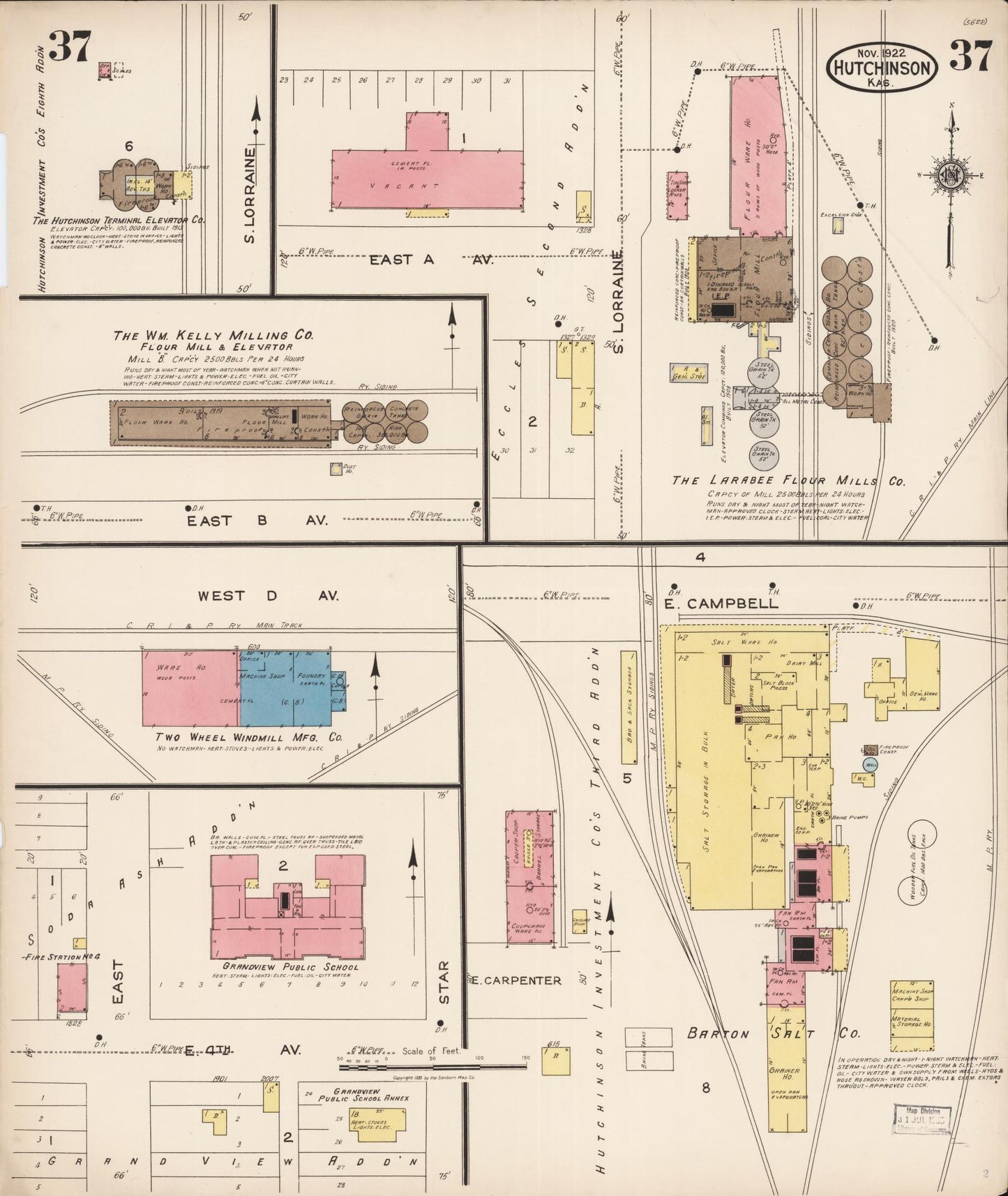 Sanborn Fire Insurance Map from Hutchinson, Reno County, Kansas (1922), Sheet #0038 - Historic Sanborn Fire Insurance Map Print, vintage old map wall art, antique decor, genealogy gift, Kansas Kansas map