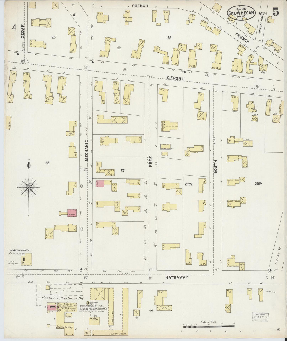 Sanborn Fire Insurance Map from Skowhegan, Somerset County, Maine (1897), Sheet #0005 - Historic Sanborn Fire Insurance Map Print, vintage old map wall art, antique decor, genealogy gift, Maine Maine map