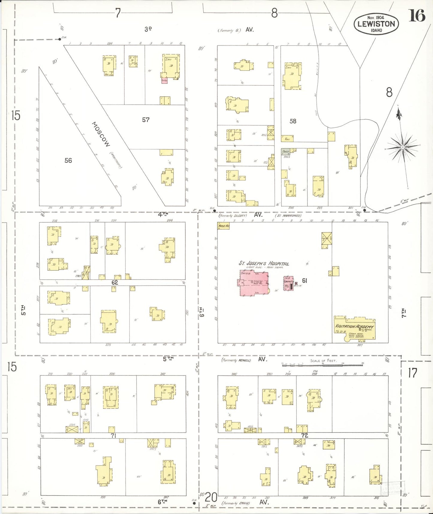Sanborn Fire Insurance Map from Lewiston, Nez Perce County, Idaho (1904), Sheet #0016 - Historic Sanborn Fire Insurance Map Print, vintage old map wall art, antique decor, genealogy gift, Idaho Idaho map