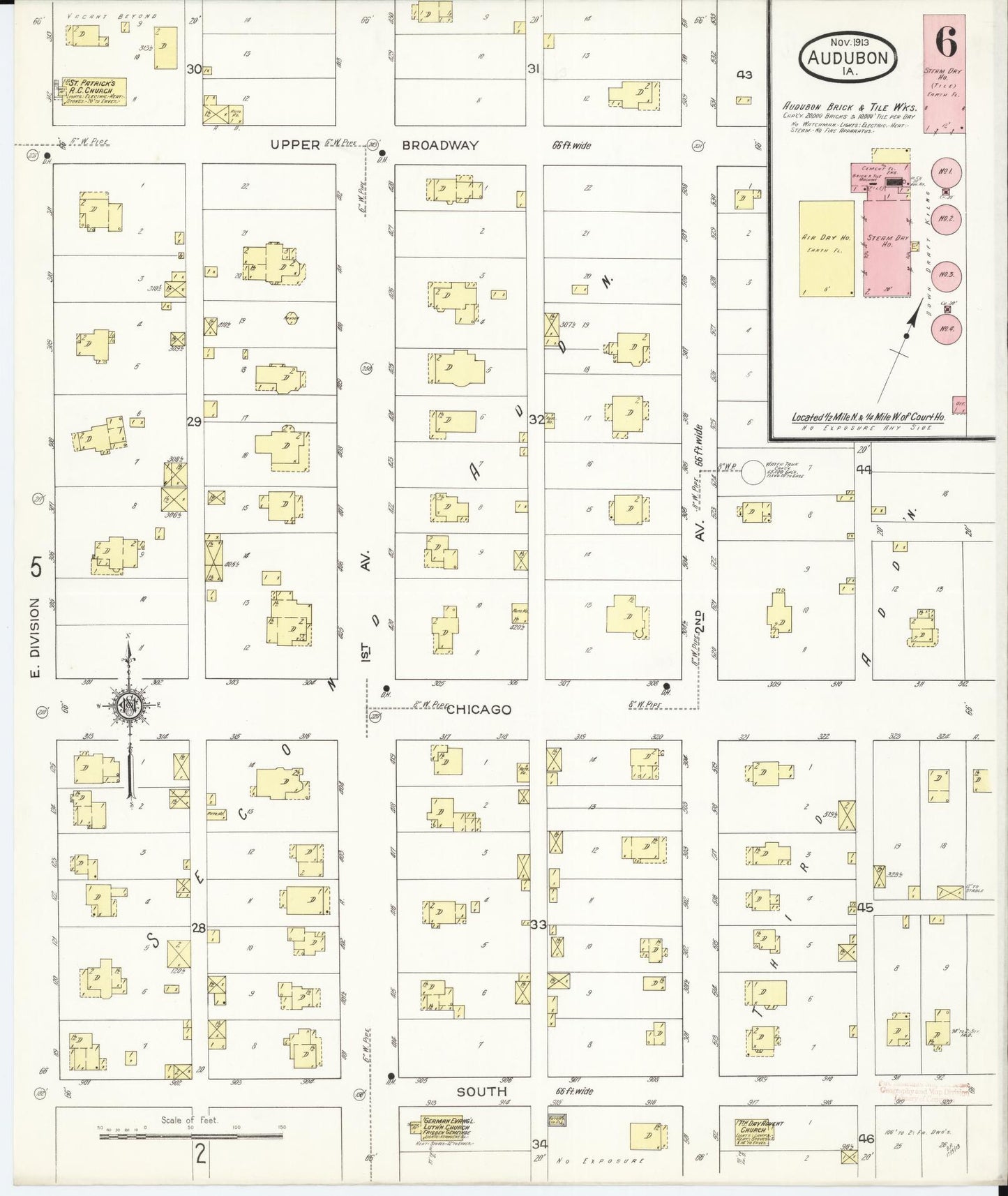 Sanborn Fire Insurance Map from Audubon, Audubon County, Iowa (1913), Sheet #0006 - Historic Sanborn Fire Insurance Map Print, vintage old map wall art