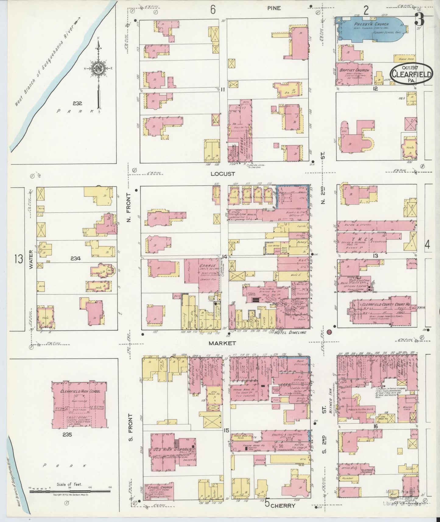 Sanborn Fire Insurance Map from Clearfield, Clearfield County, Pennsylvania (1917), Sheet #0003 - Historic Sanborn Fire Insurance Map Print, vintage old map wall art, antique decor, genealogy gift, Pennsylvania Pennsylvania map