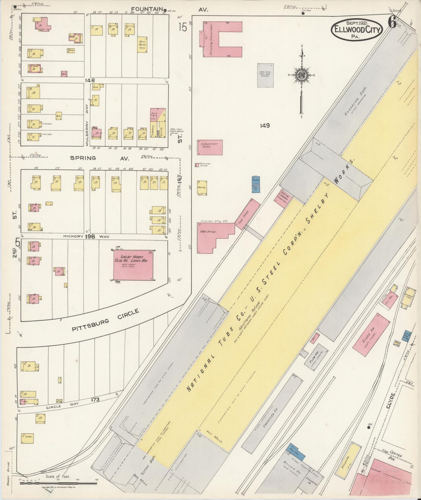 Sanborn Fire Insurance Map from Ellwood City, Lawrence County, Pennsylvania (1921), Sheet #0006 - Historic Sanborn Fire Insurance Map Print, vintage old map wall art, antique decor, genealogy gift, Pennsylvania Pennsylvania map