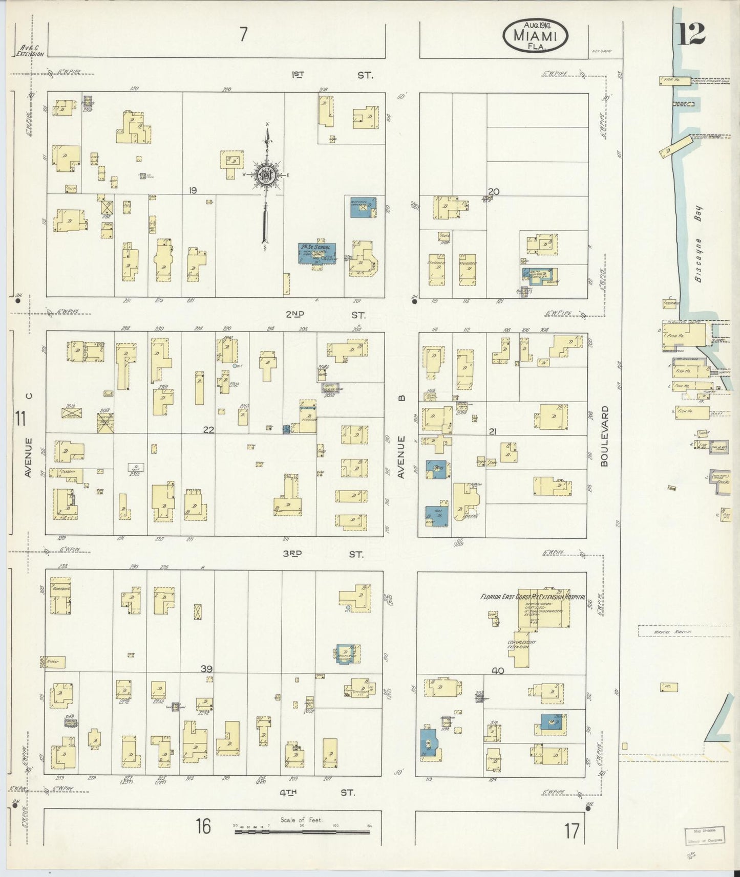 Sanborn Fire Insurance Map from Miami, Dade County, Florida (1914), Sheet #0012 - Historic Sanborn Fire Insurance Map Print, vintage old map wall art, antique decor, genealogy gift, Florida Florida map