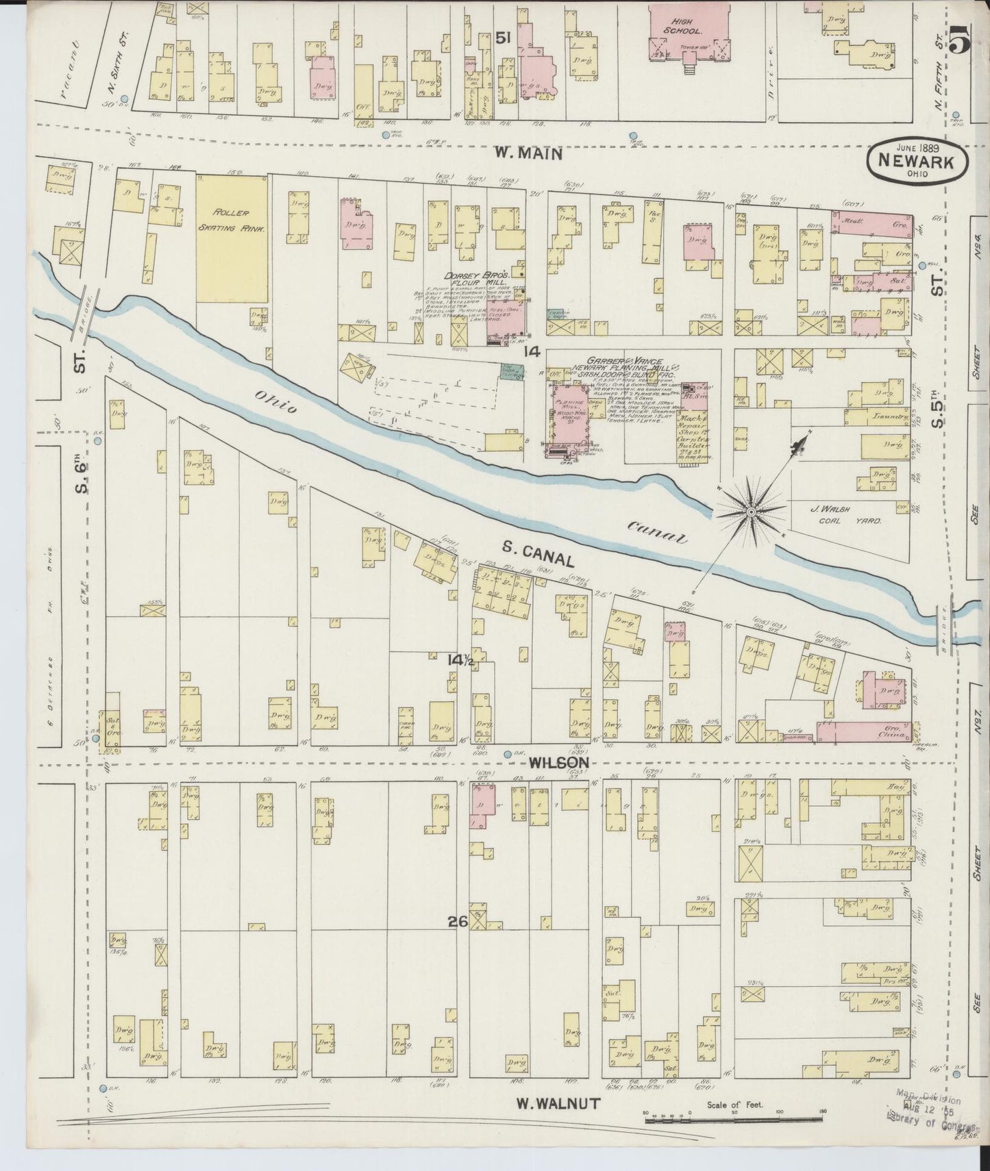 Sanborn Fire Insurance Map from Newark, Licking County, Ohio (1889), Sheet #0005 - Historic Sanborn Fire Insurance Map Print, vintage old map wall art, antique decor, genealogy gift, Ohio Ohio map