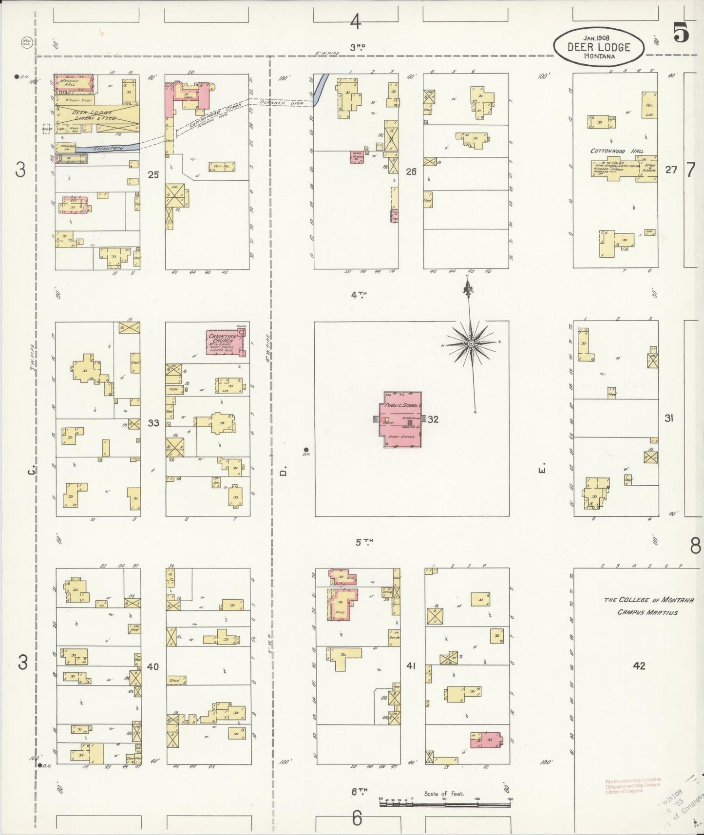 Sanborn Fire Insurance Map from Deer Lodge, Powell County, Montana (1908), Sheet #0005 - Historic Sanborn Fire Insurance Map Print, vintage old map wall art, antique decor, genealogy gift, Montana Montana map