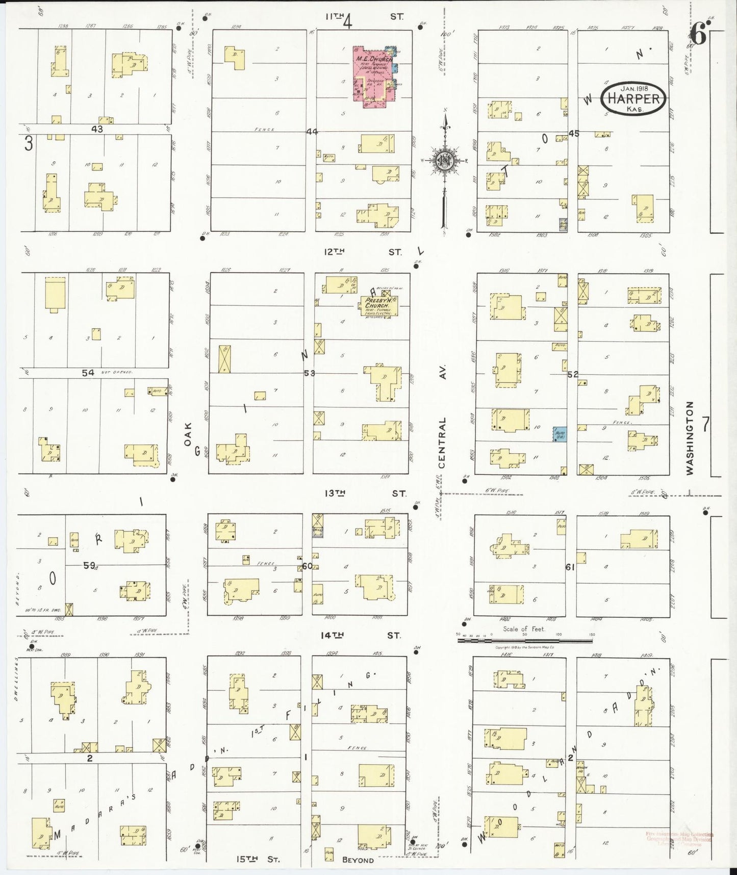Sanborn Fire Insurance Map from Harper, Harper County, Kansas (1918), Sheet #0006 - Historic Sanborn Fire Insurance Map Print, vintage old map wall art, antique decor, genealogy gift, Kansas Kansas map
