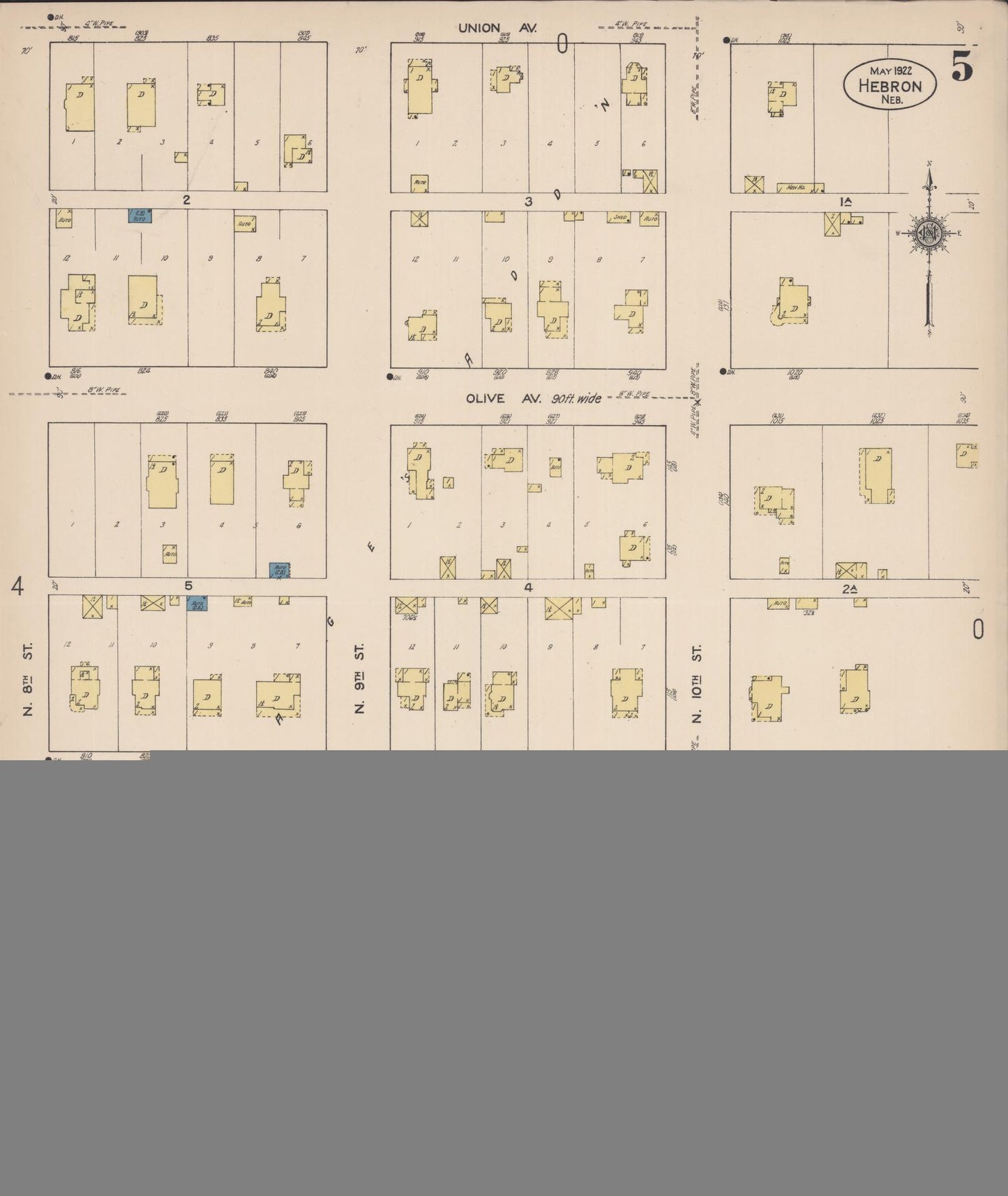 Sanborn Fire Insurance Map from Hebron, Thayer County, Nebraska (1922), Sheet #0005 - Historic Sanborn Fire Insurance Map Print, vintage old map wall art, antique decor, genealogy gift, Nebraska Nebraska map
