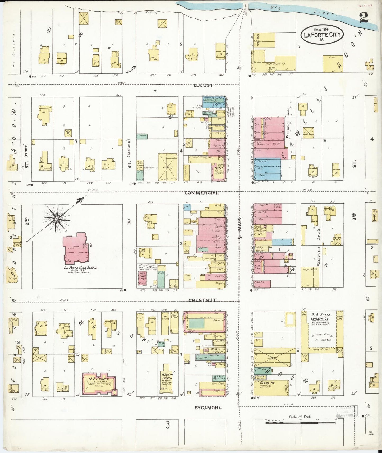 Sanborn Fire Insurance Map from La Porte City, Black Hawk County, Iowa (1906), Sheet #0002 - Historic Sanborn Fire Insurance Map Print, vintage old map wall art