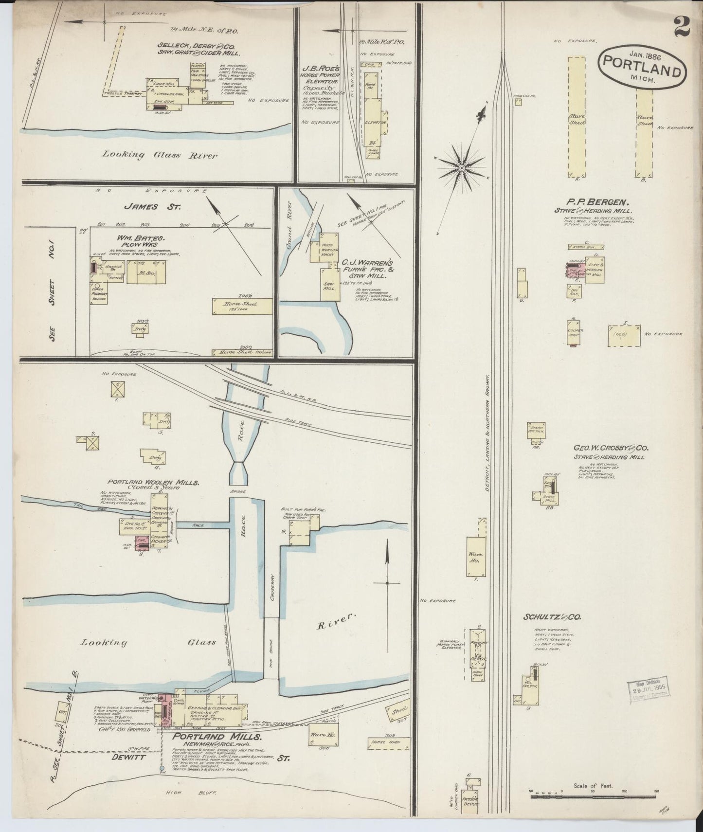 Sanborn Fire Insurance Map from Portland, Ionia County, Michigan (1886), Sheet #0002 - Complete Map Set gallery image, historic Sanborn map, vintage wall art, Michigan Michigan