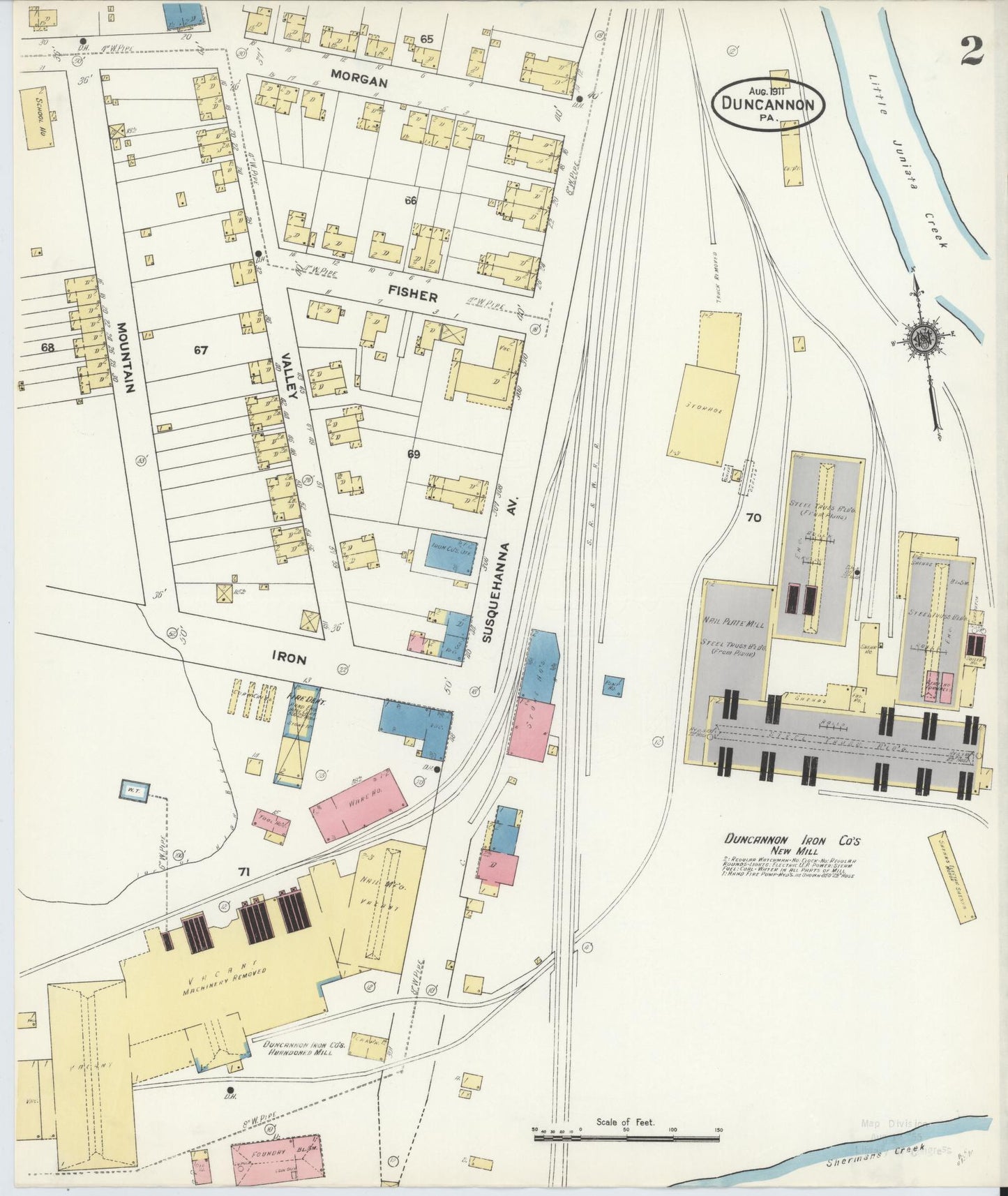 Sanborn Fire Insurance Map from Duncannon, Perry County, Pennsylvania (1911), Sheet #0002 - Historic Sanborn Fire Insurance Map Print, vintage old map wall art, antique decor, genealogy gift, Pennsylvania Pennsylvania map