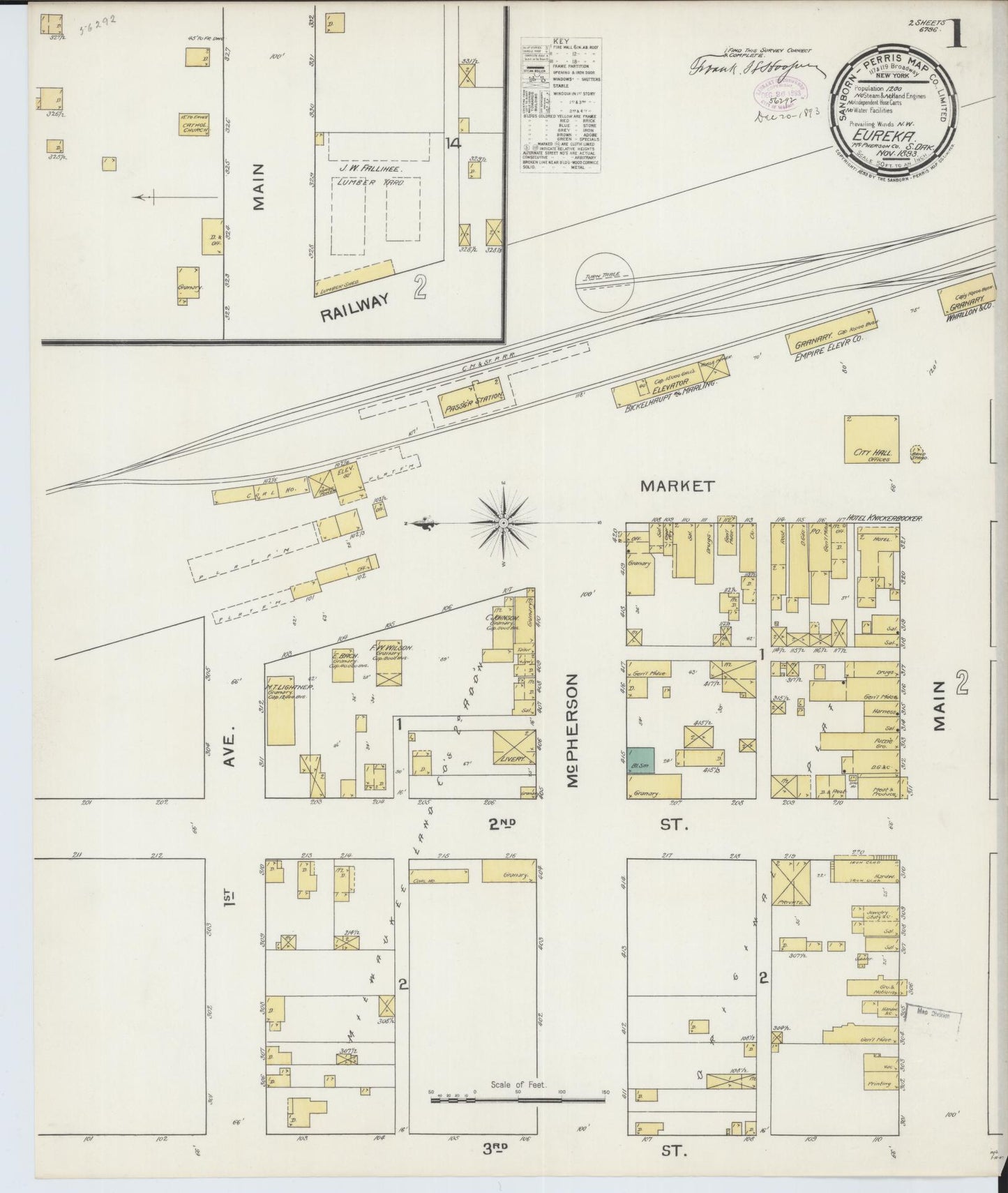 Sanborn Fire Insurance Map from Eureka, McPherson County, South Dakota. (1893) – Historic Sanborn Fire Insurance Map Print