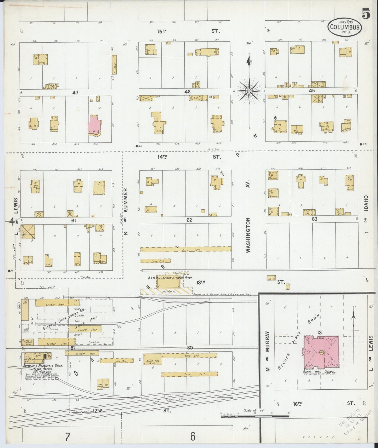 Sanborn Fire Insurance Map from Columbus, Platte County, Nebraska (1899), Sheet #0005 - Historic Sanborn Fire Insurance Map Print, vintage old map wall art, antique decor, genealogy gift, Nebraska Nebraska map