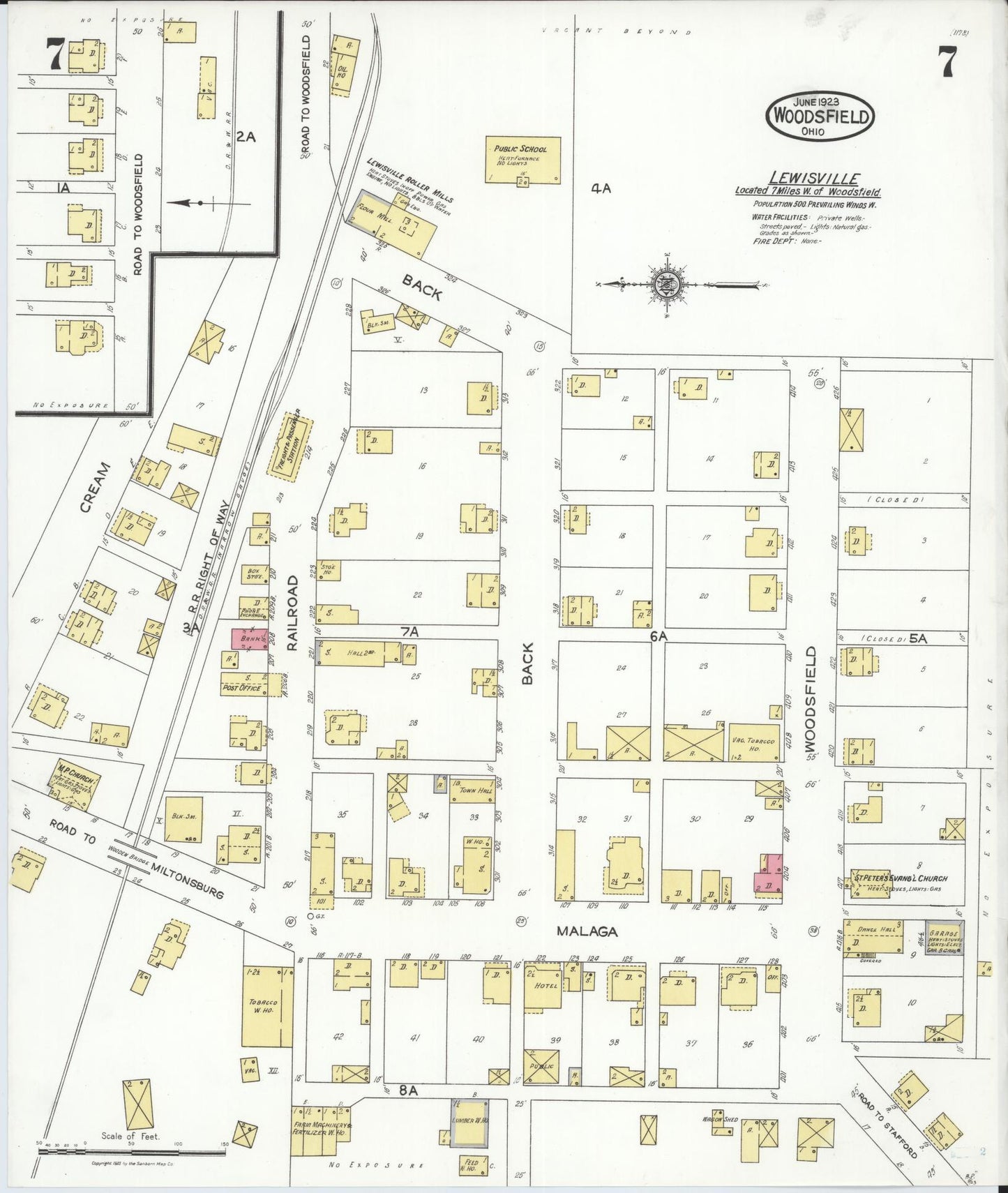 Sanborn Fire Insurance Map from Woodsfield, Monroe County, Ohio (1923), Sheet #0007 - Complete Map Set gallery image, historic Sanborn map, vintage wall art, Ohio Ohio