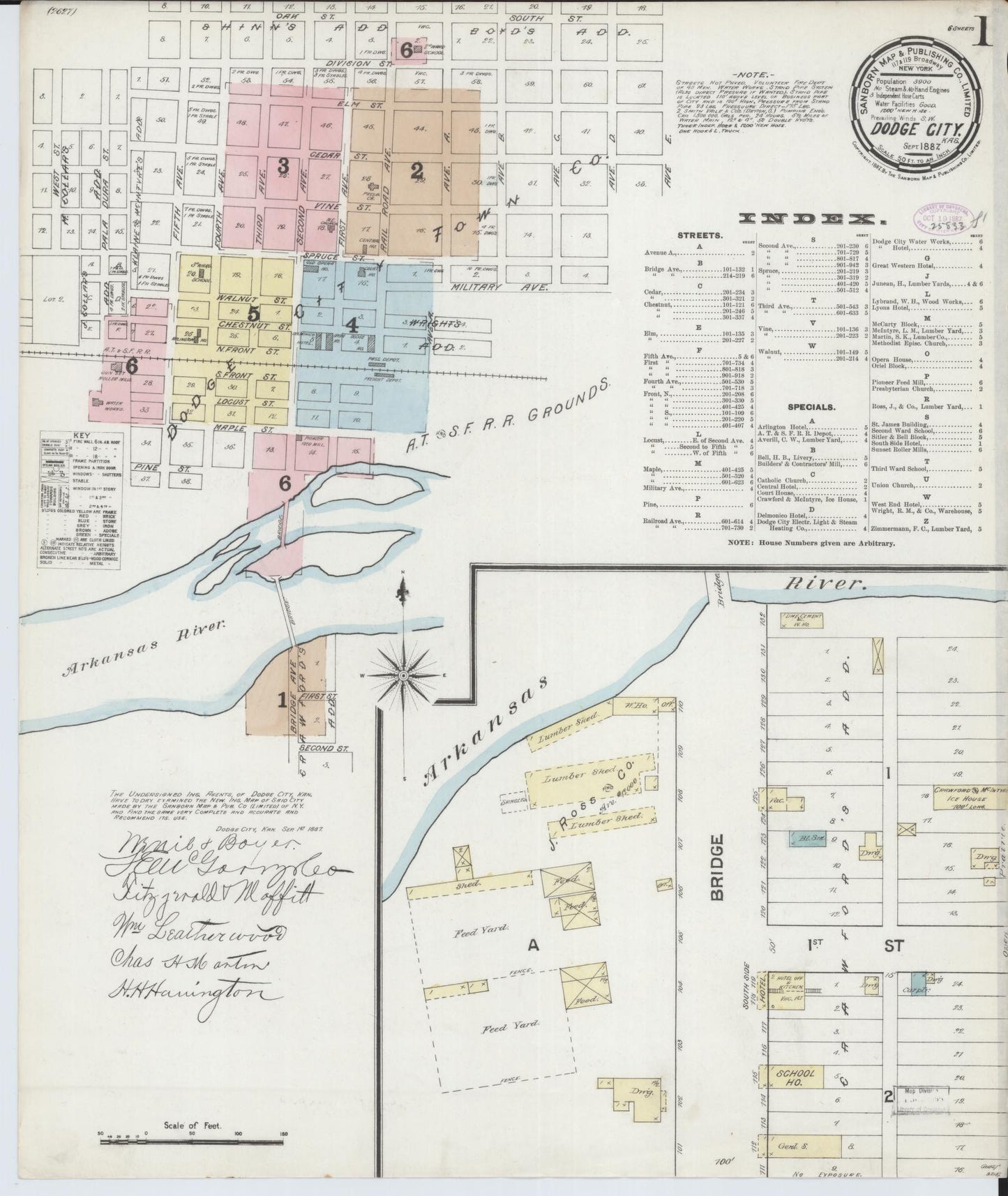 Sanborn Fire Insurance Map from Dodge City, Ford County, Kansas (1887), Sheet #0001 - Historic Sanborn Fire Insurance Map Print, vintage old map wall art, antique decor, genealogy gift, Kansas Kansas map