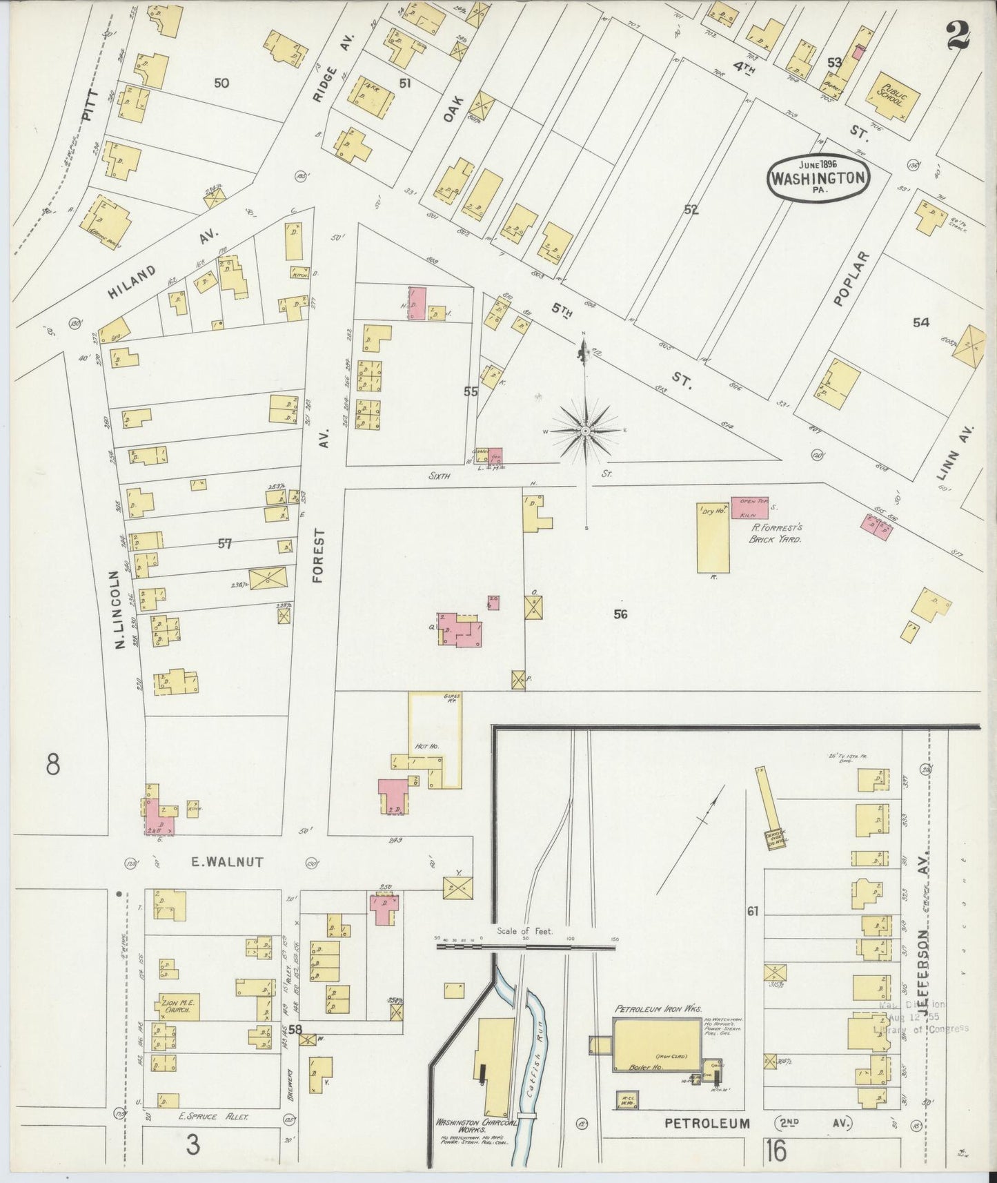Sanborn Fire Insurance Map from Washington, Washington County, Pennsylvania (1896), Sheet #0002 - Historic Sanborn Fire Insurance Map Print, vintage old map wall art, antique decor, genealogy gift, Sanborn Fire Insurance Map from Washington Washington map