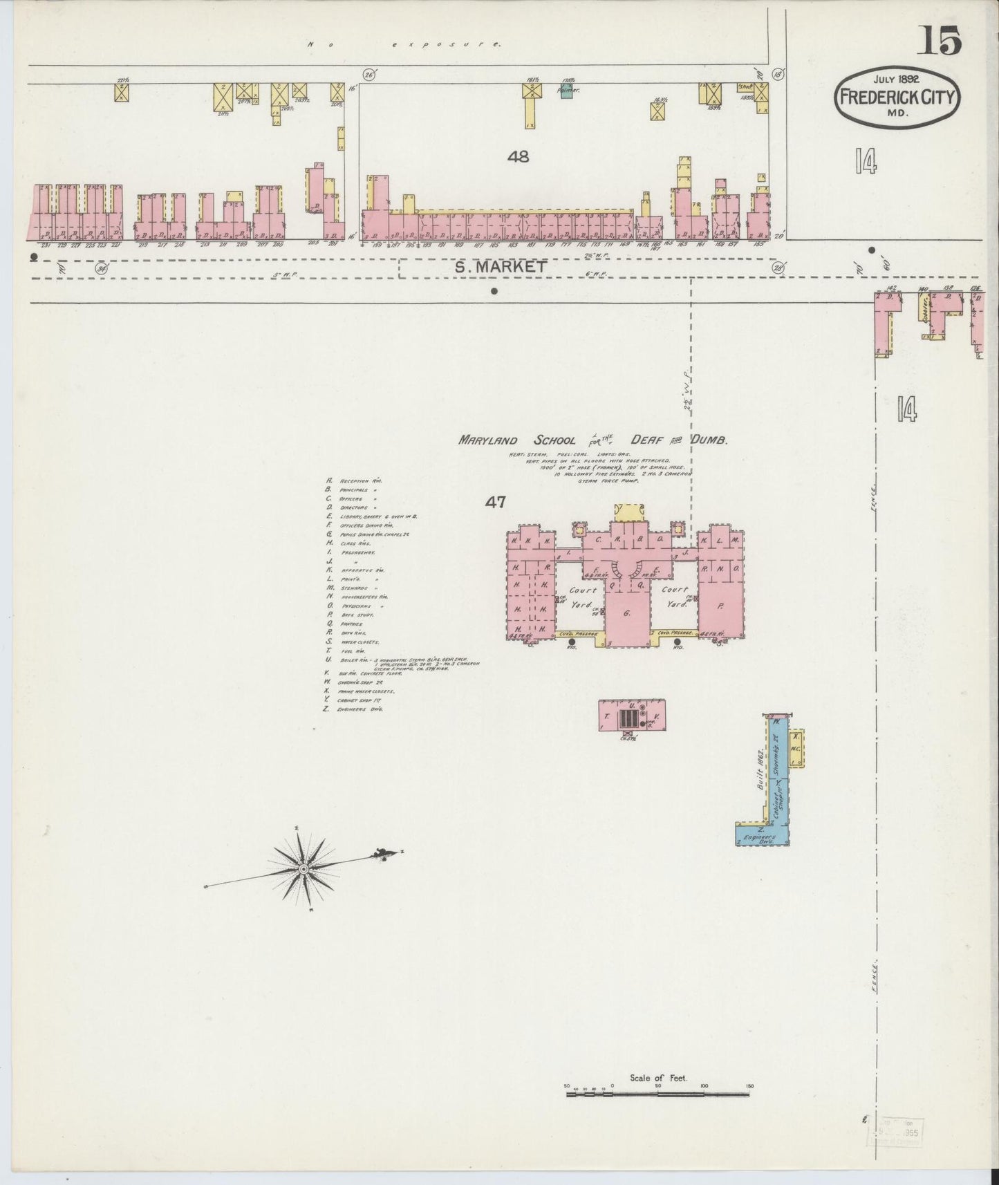 Frederick, Maryland - 1892 - Sanborn Fire Insurance Map, Sheet #0015 - Historic Sanborn Fire Insurance Map Print, Frederick Maryland 1892 0015 vintage old map wall art