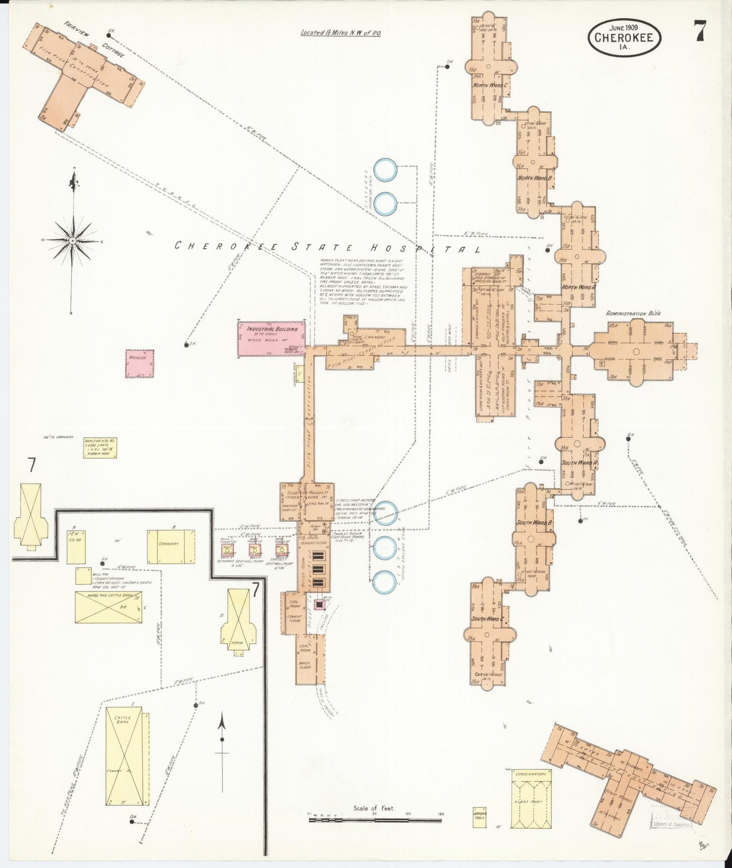 Sanborn Fire Insurance Map from Cherokee, Cherokee County, Iowa (1909), Sheet #0007 - Historic Sanborn Fire Insurance Map Print, vintage old map wall art