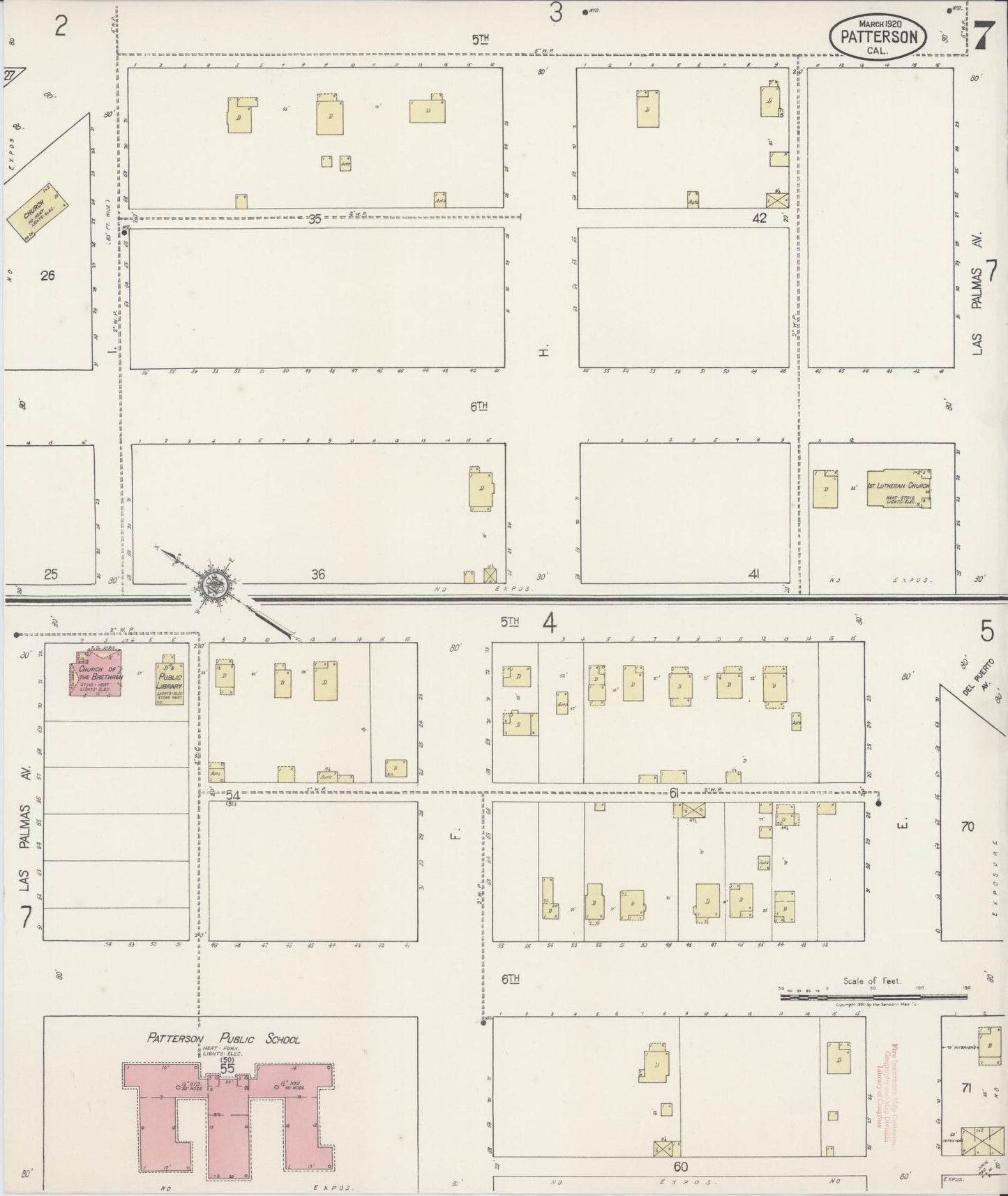 Sanborn Fire Insurance Map from Patterson, Stanislaus County, California (1920), Sheet #0007 - Complete Map Set gallery image, historic Sanborn map, vintage wall art, California California