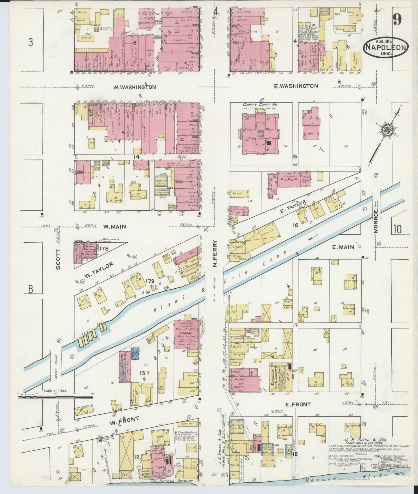 Sanborn Fire Insurance Map from Napoleon, Henry County, Ohio (1916), Sheet #0009 - Historic Sanborn Fire Insurance Map Print, vintage old map wall art, antique decor, genealogy gift, Ohio Ohio map