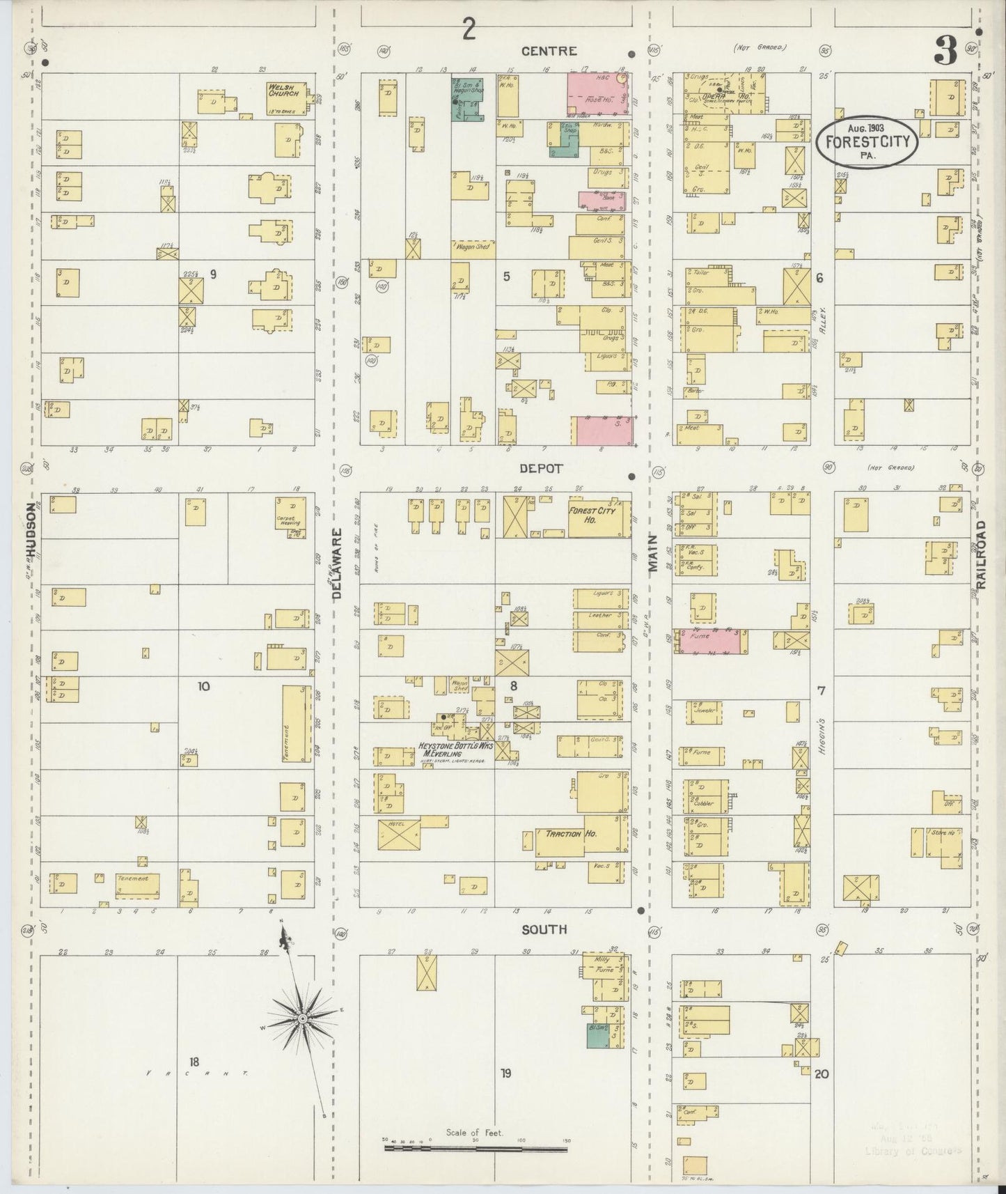 Sanborn Fire Insurance Map from Forest City, Susquehanna County, Pennsylvania (1903), Sheet #0003 - Historic Sanborn Fire Insurance Map Print, vintage old map wall art, antique decor, genealogy gift, Pennsylvania Pennsylvania map
