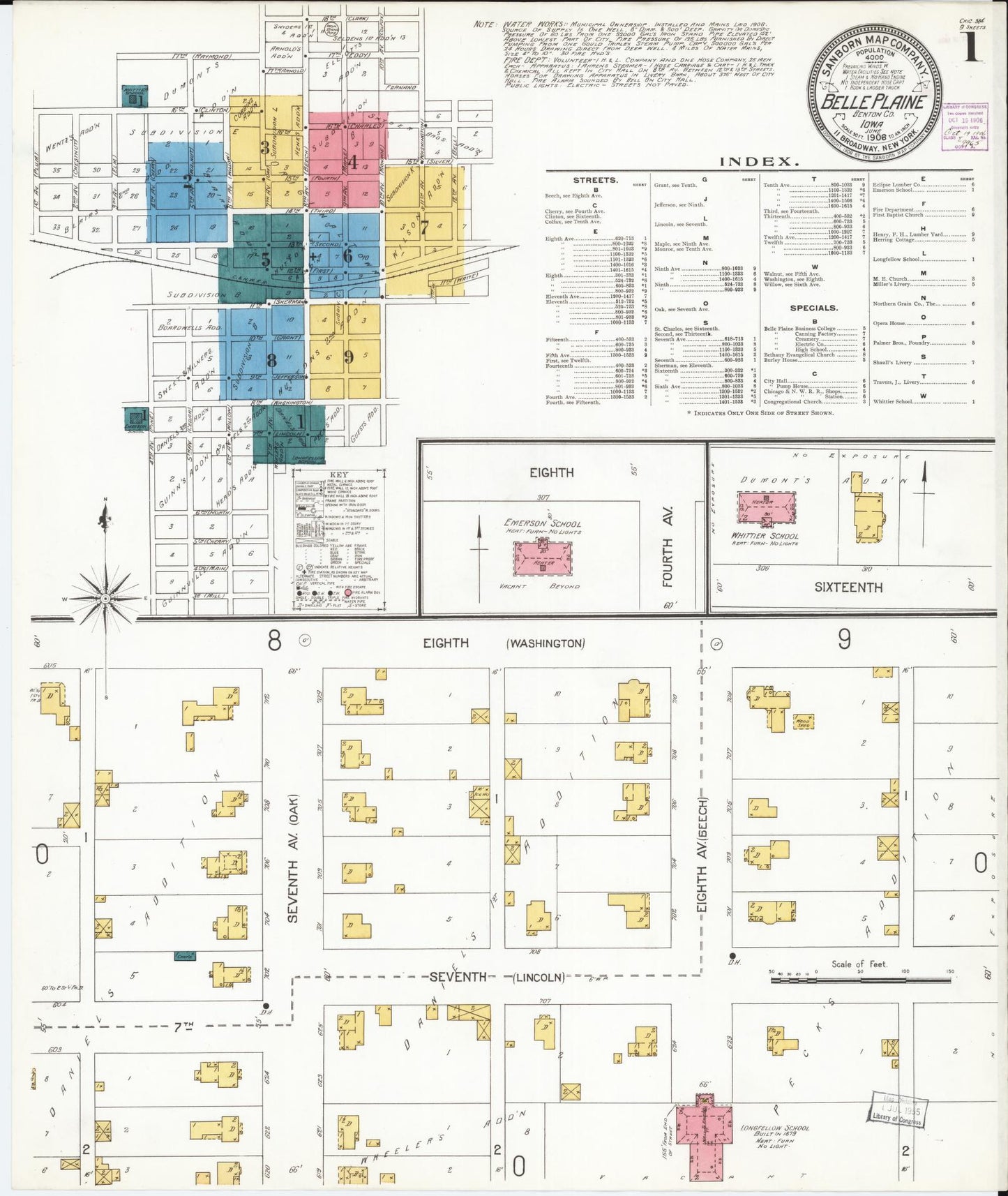 Sanborn Fire Insurance Map from Belle Plaine, Benton County, Iowa (1906), Sheet #0001 - Historic Sanborn Fire Insurance Map Print, vintage old map wall art
