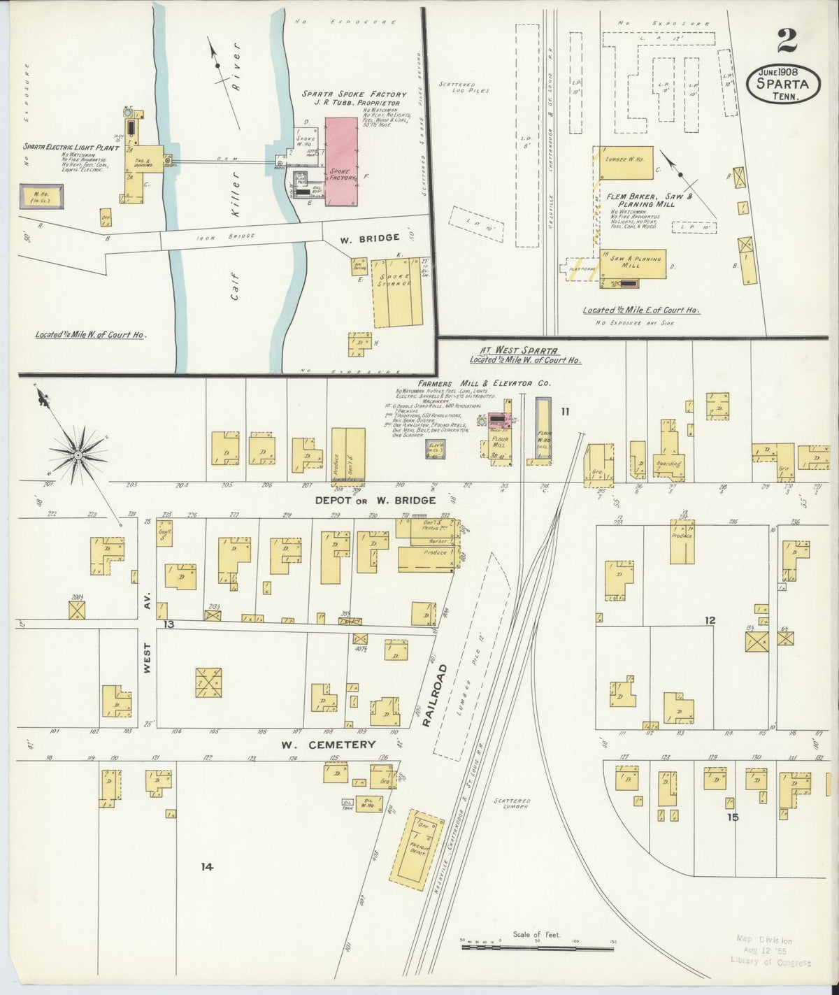 Sanborn Fire Insurance Map from Sparta, White County, Tennessee (1908), Sheet #0002 - Complete Map Set gallery image, historic Sanborn map, vintage wall art, Tennessee Tennessee